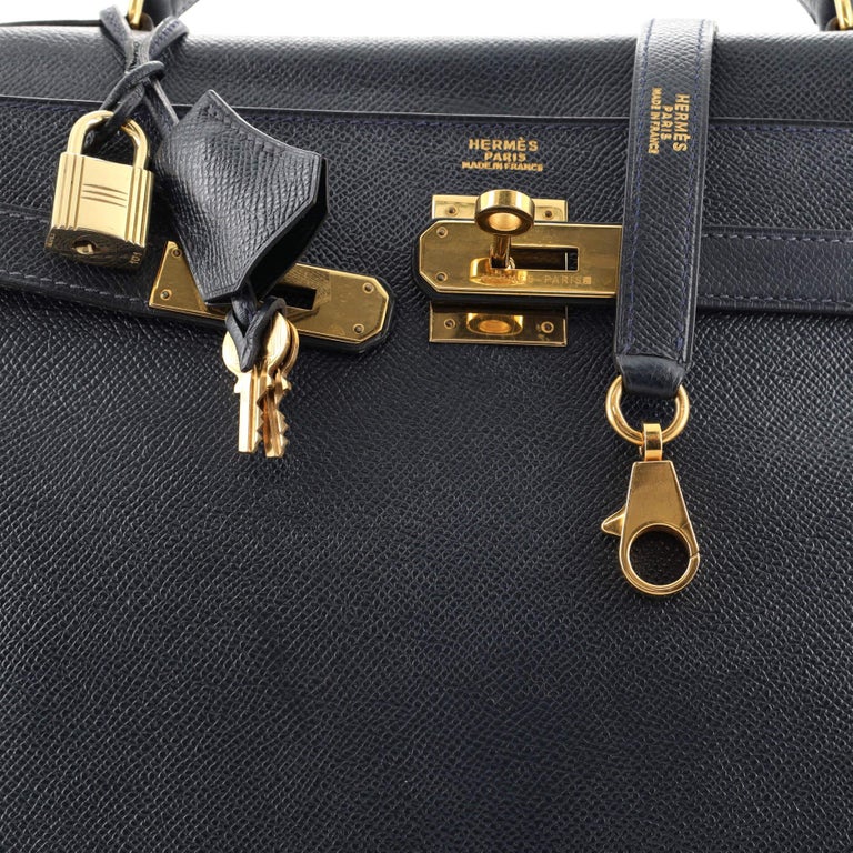 KELLY 32 RETOURNE BLUE FRANCE COLOUR IN COURCHEVEL LEATHER WITH GOLD  HARDWARE. HERMÈS, 1992, Hermès Handbags, Jewellery