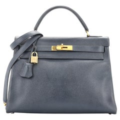 Hermes Kelly Bleu Marine Courchevel with Gold Hardware 32