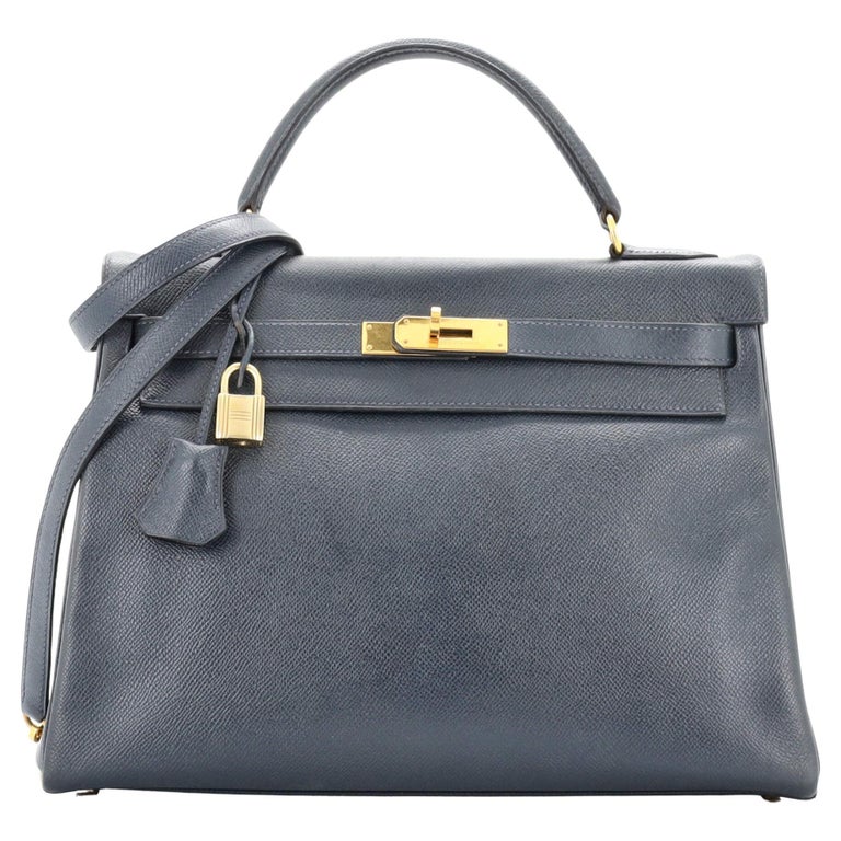 Hermes Kelly Bleu Marine Courchevel with Gold Hardware 32 at 1stDibs