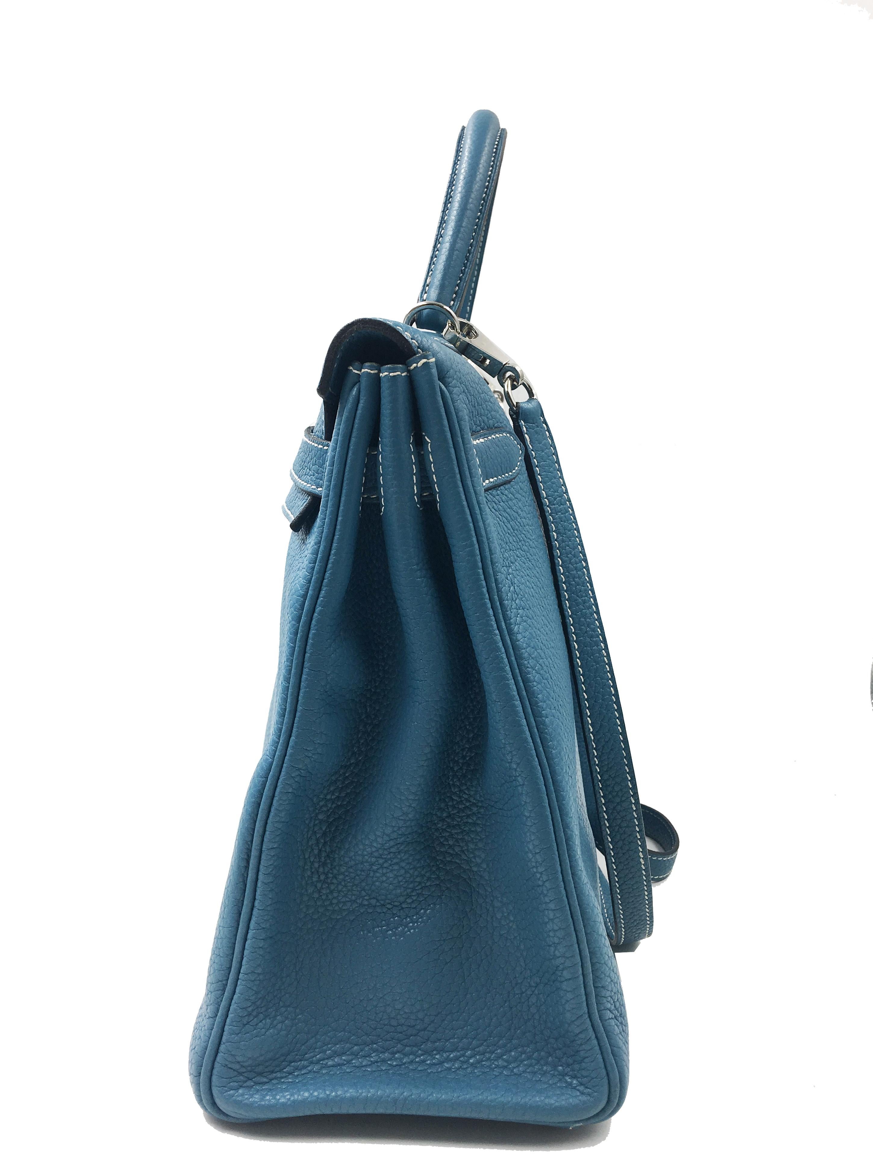 Hermès Kelly Blue Jean 32cm Azur Togo Leather Shoulder Bag In Good Condition For Sale In New York, NY