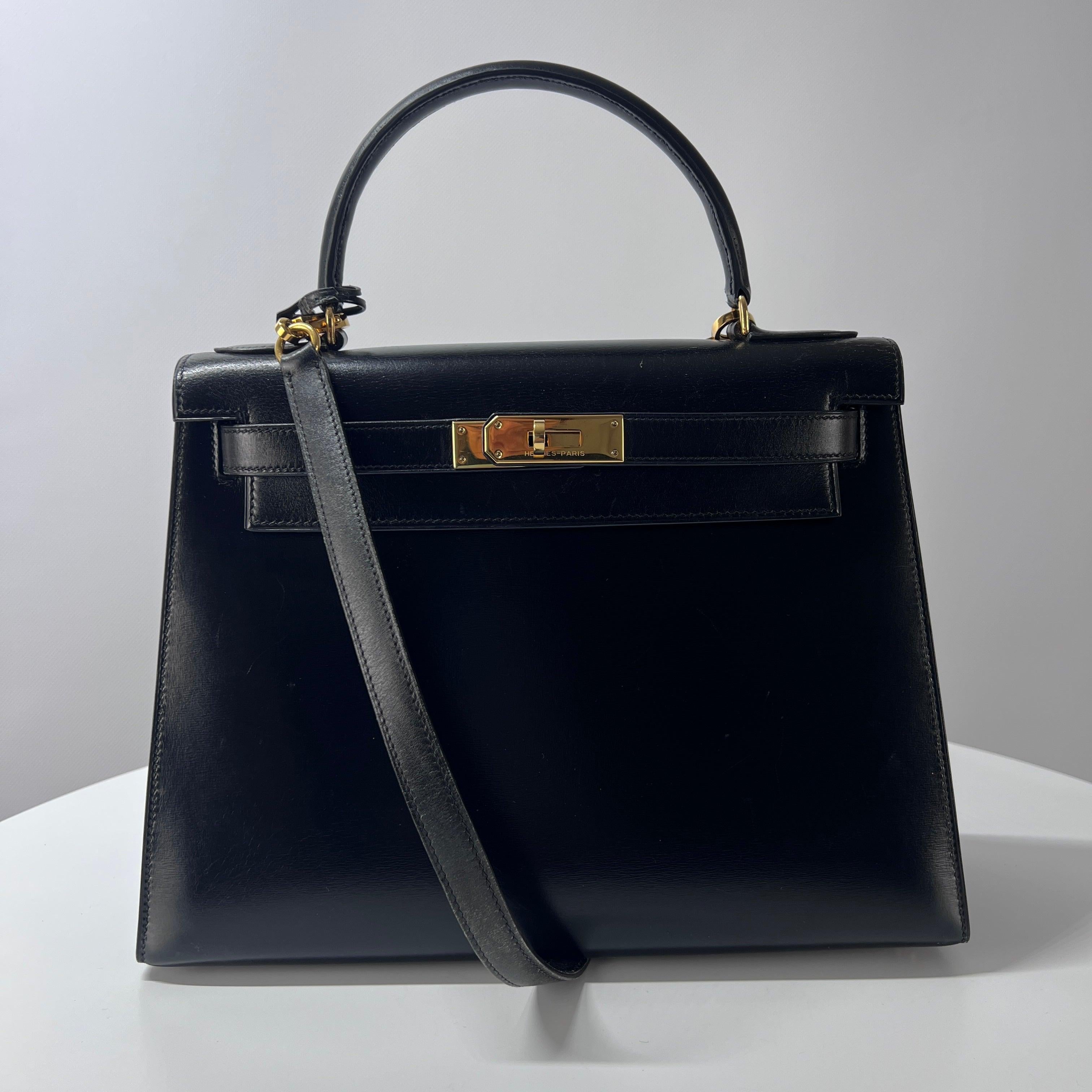 Hermès Kelly Box Calf Leather Black Gold Hardware 1983 in vendita 5