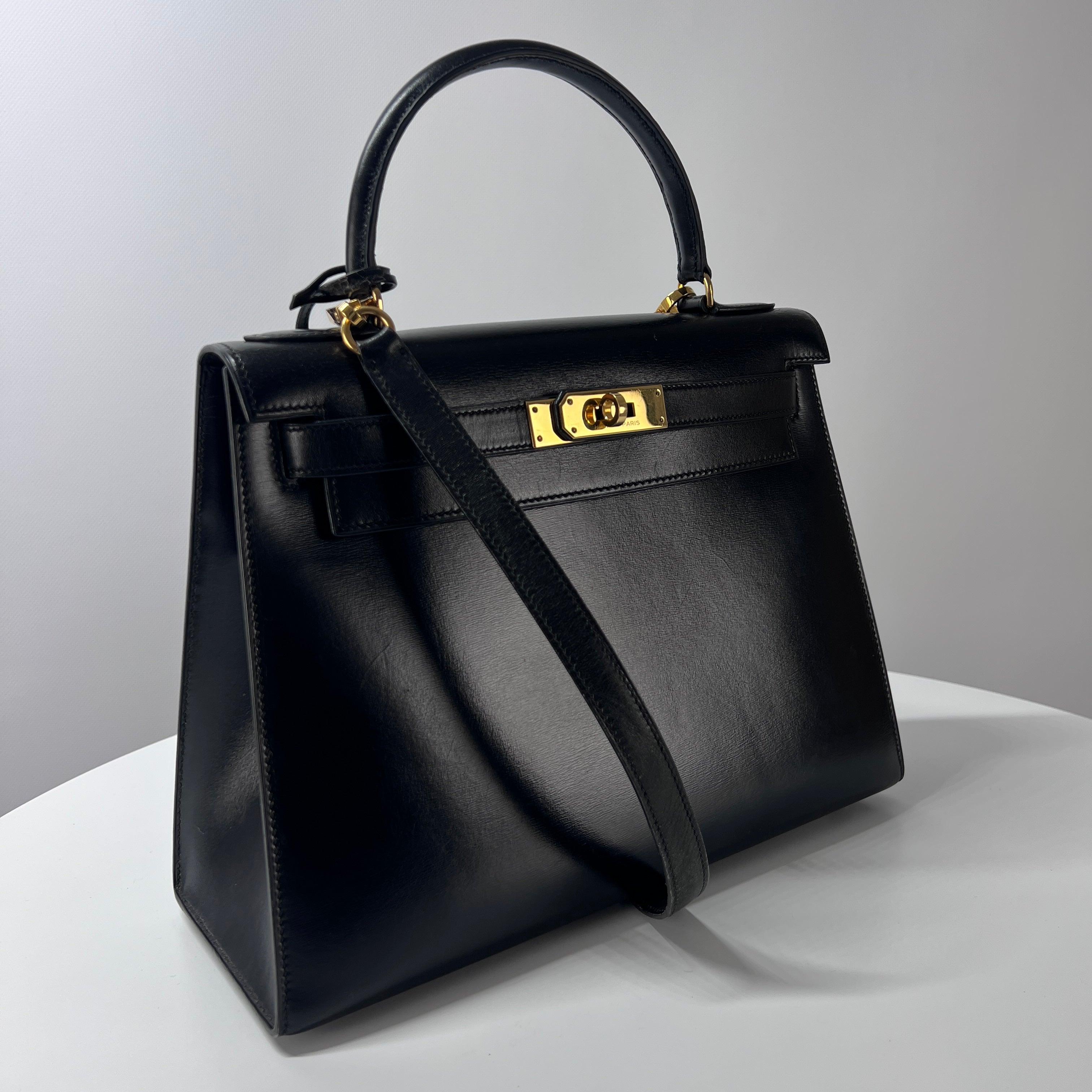 Hermès Kelly Box Calf Leather Black Gold Hardware 1983 in vendita 6