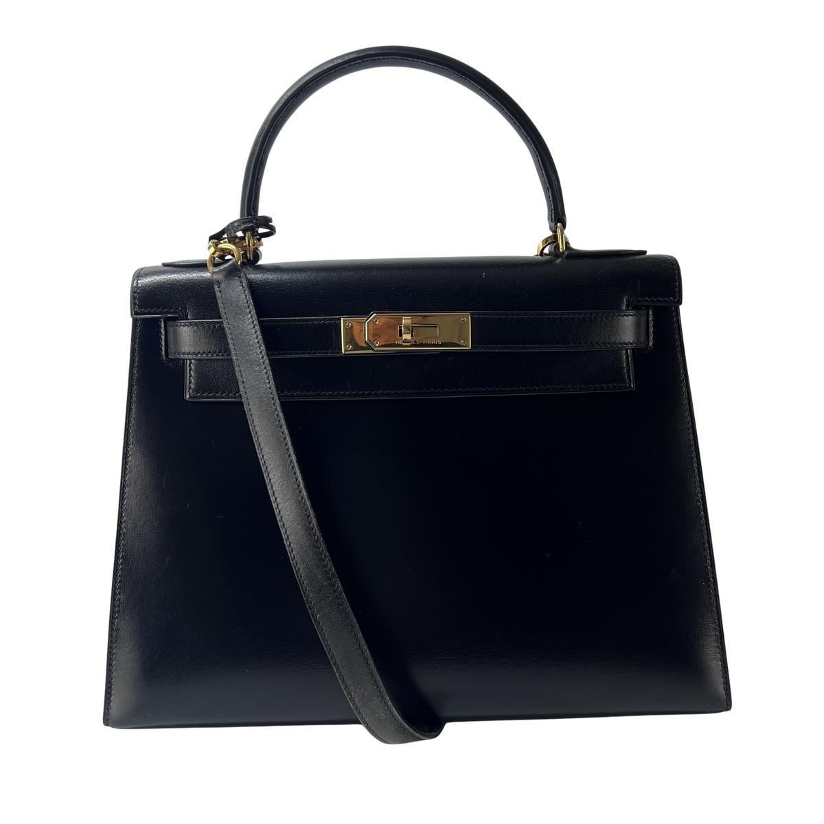 Hermès Kelly Box Calf Leather Black Gold Hardware 1983 in vendita