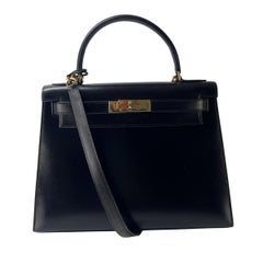 Hermès Kelly Box Calf Leather Black Gold Hardware 1983