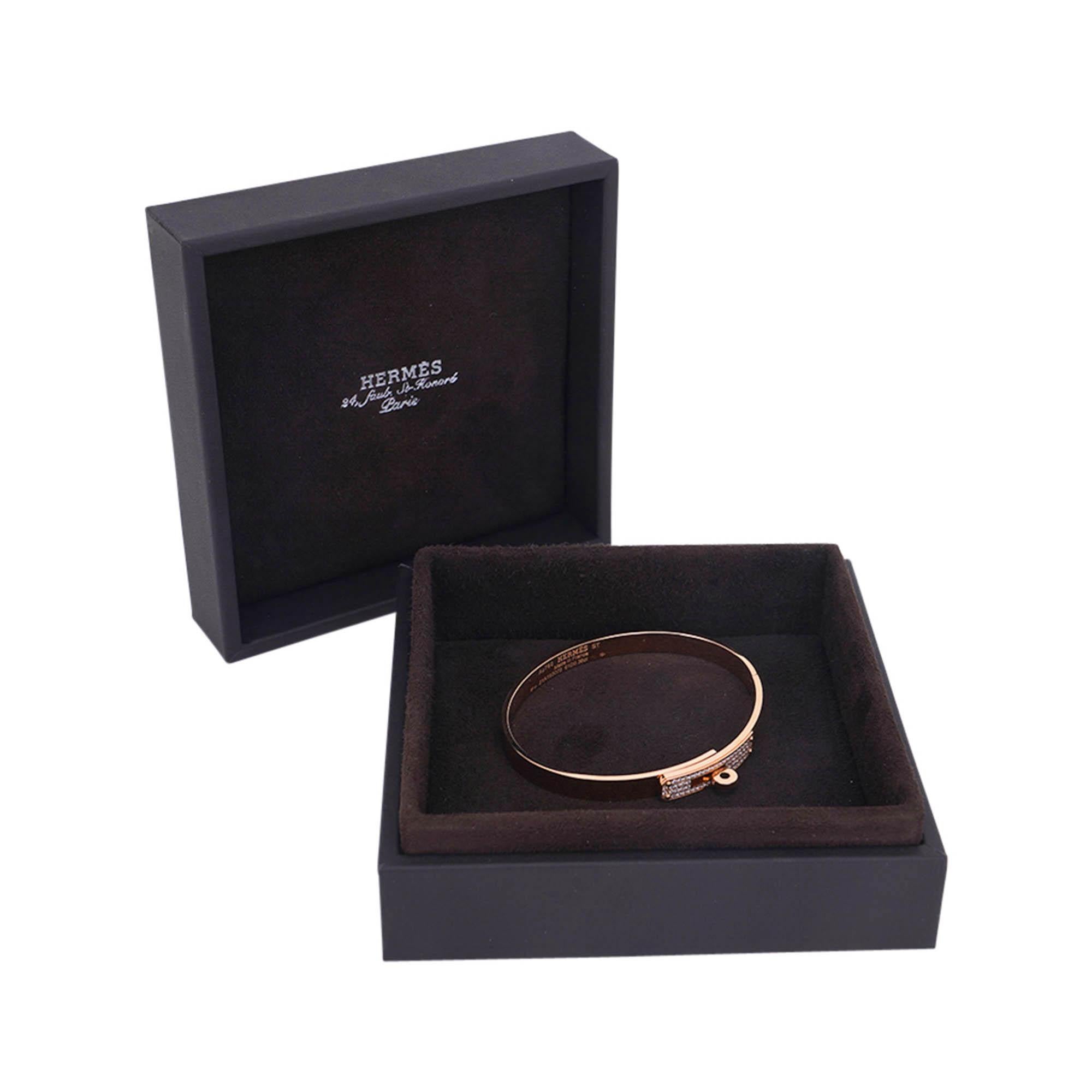 Taille brillant Bracelet Kelly Hermès Petit Modèle Diamant en or rose 18k ST en vente