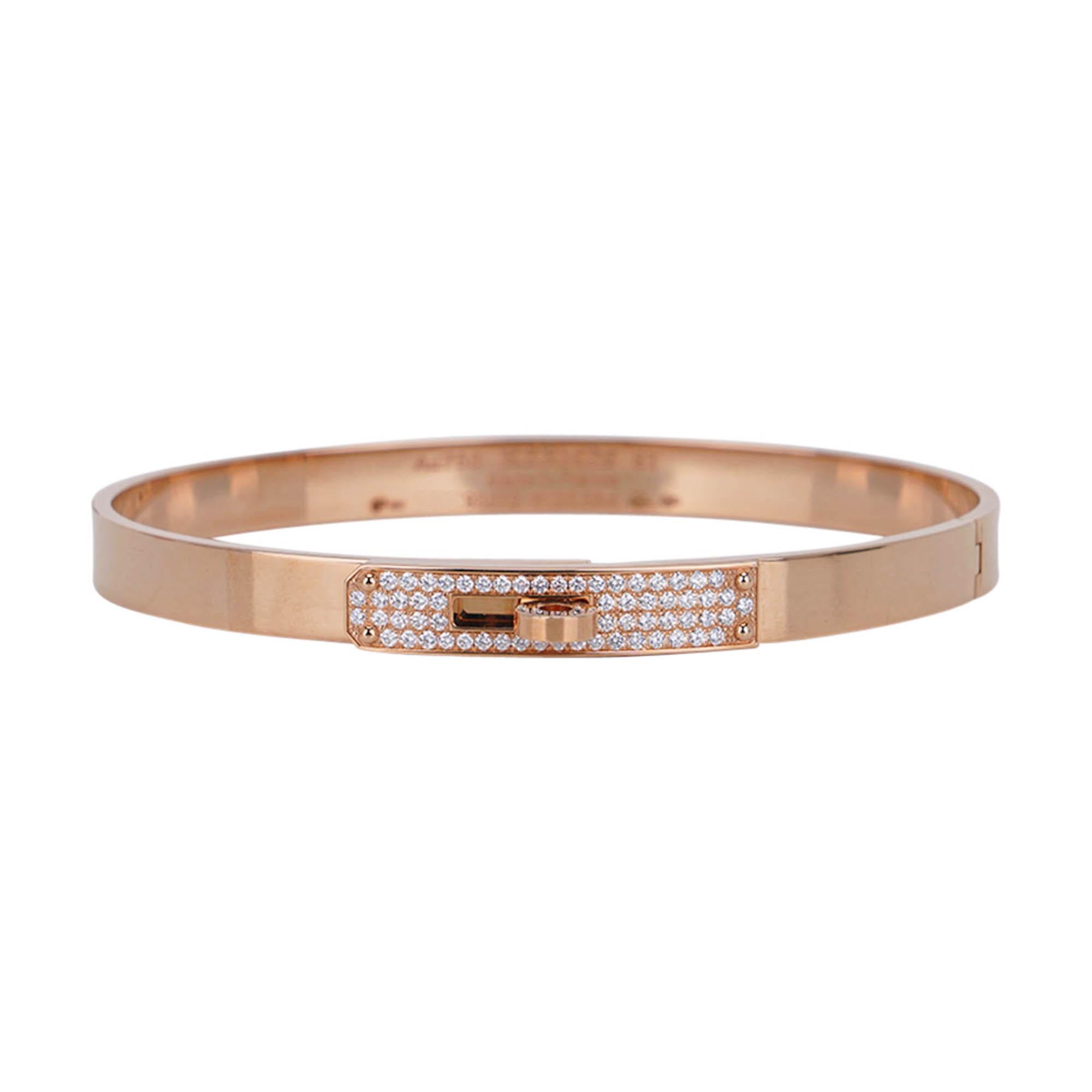 Bracelet Kelly Hermès Petit Modèle Diamant en or rose 18k ST en vente 3