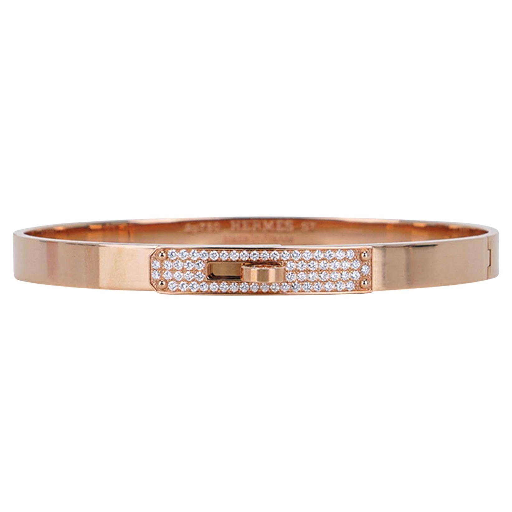 Hermes Kelly Bracelet Small Model Diamond in 18k Rose Gold ST For Sale