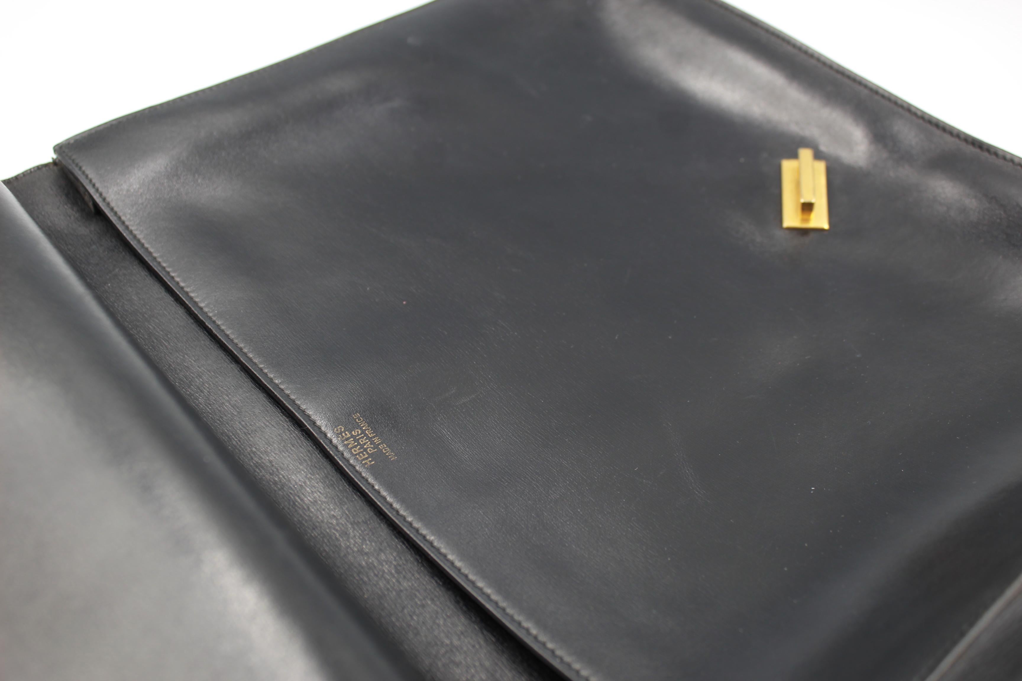 Hermes Kelly brief case in black leather. For Sale 1