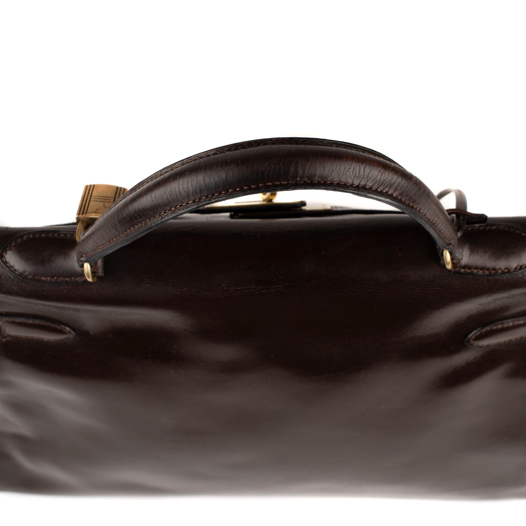 Hermes Kelly  Browm Box Leather Vintage Bag 5