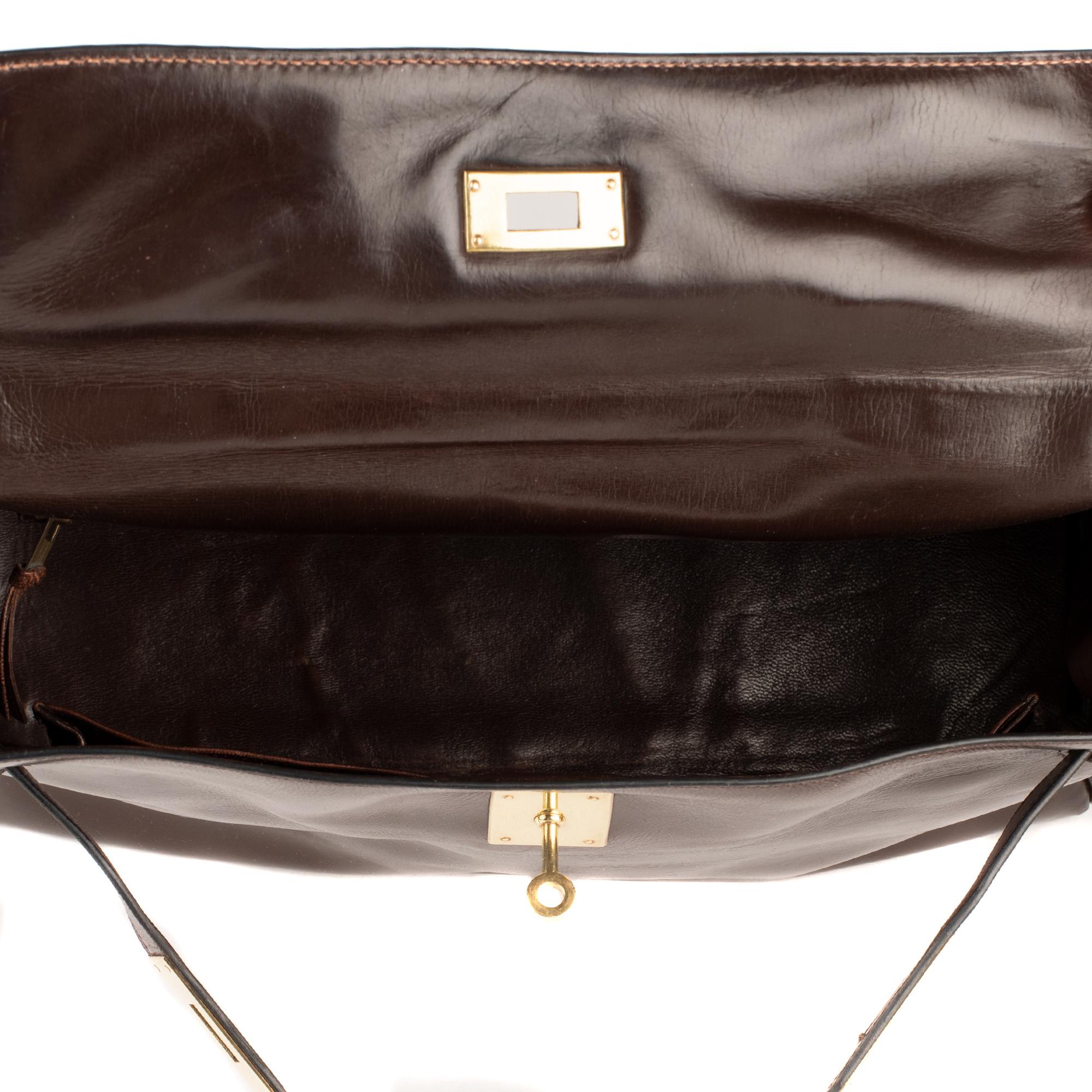 Women's Hermes Kelly  Browm Box Leather Vintage Bag
