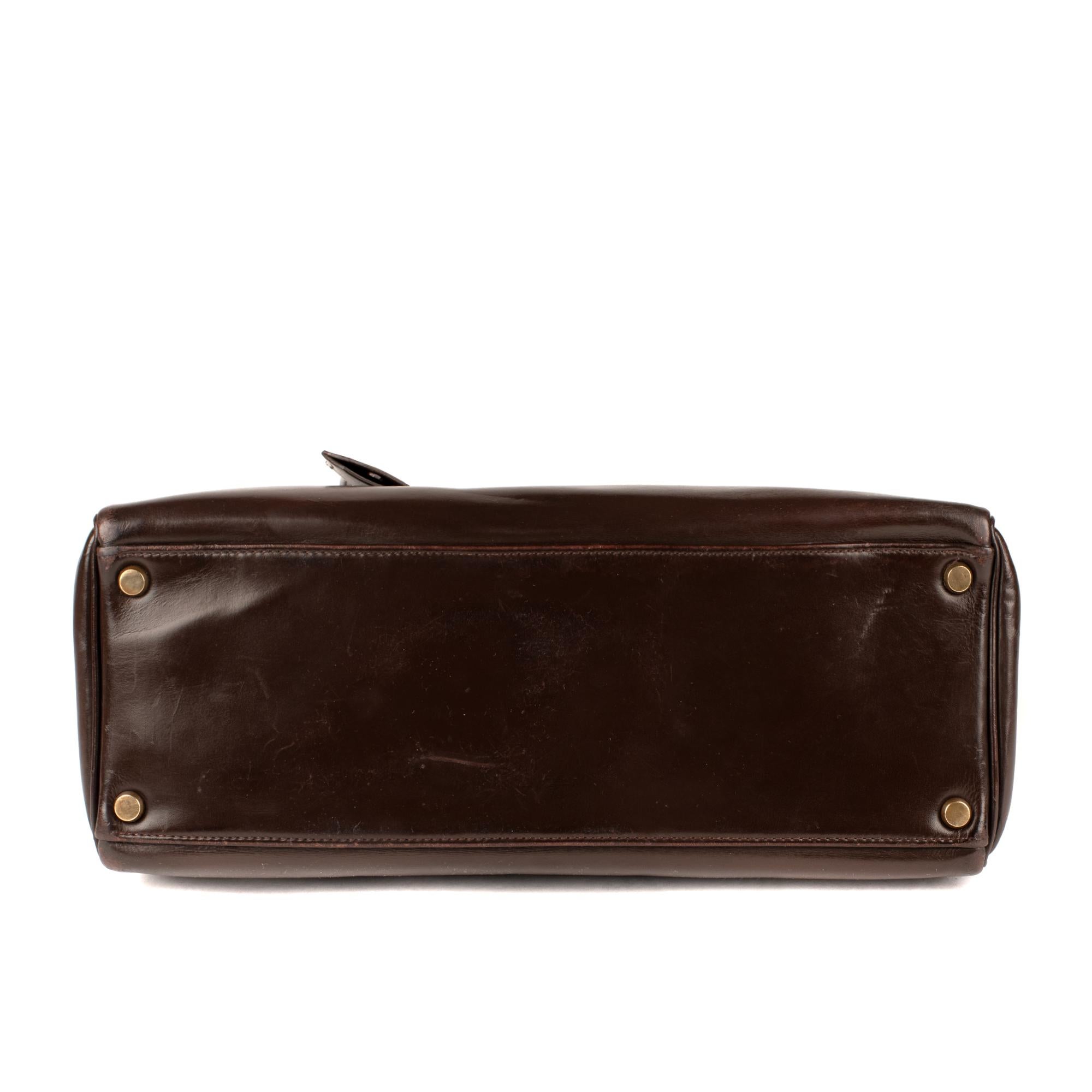 Hermes Kelly  Browm Box Leather Vintage Bag 3