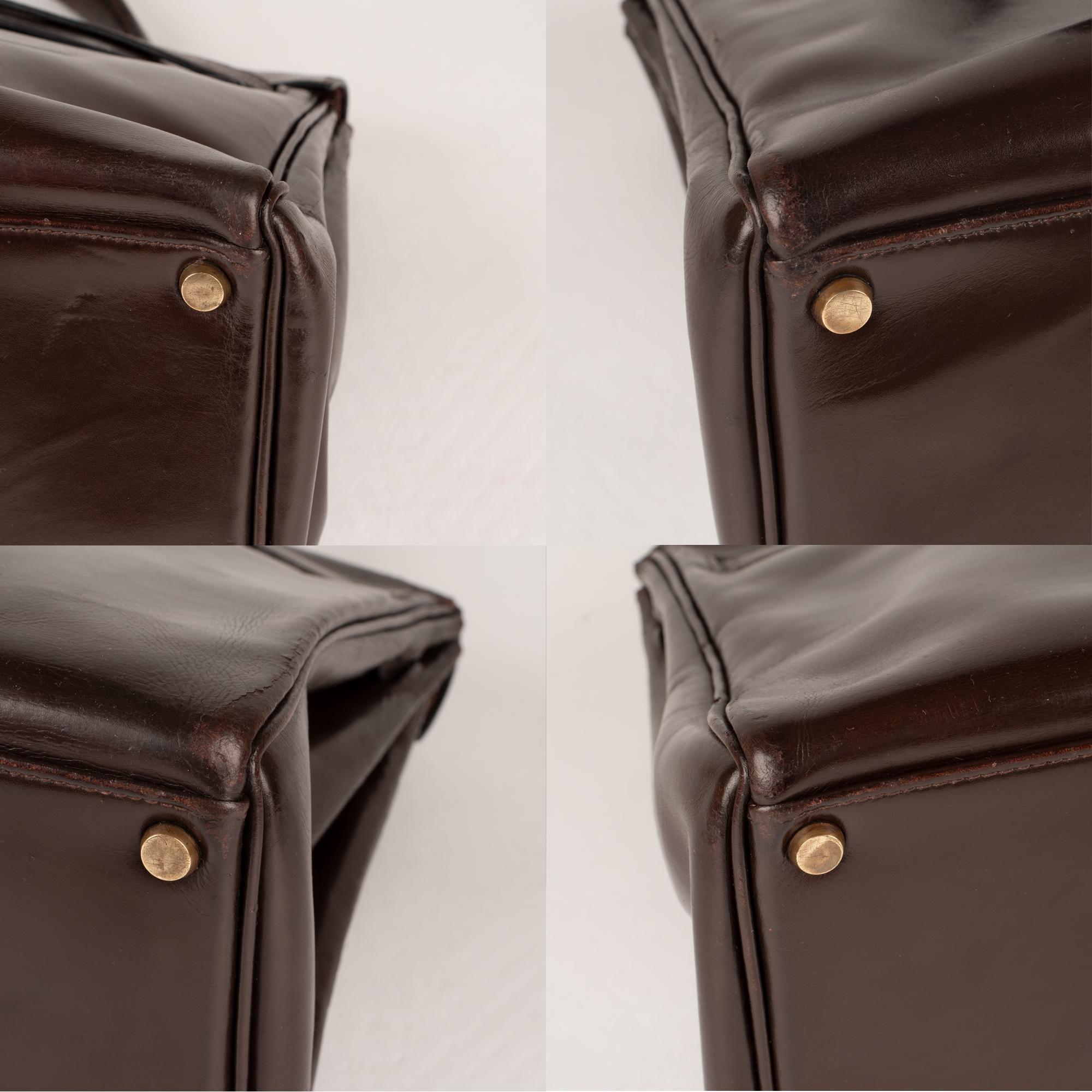 Hermes Kelly  Browm Box Leather Vintage Bag 4