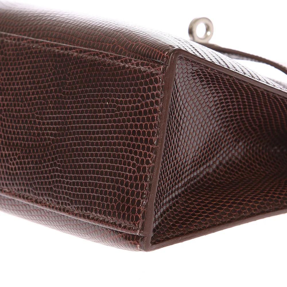 Black Hermès Kelly pochette brown lizard