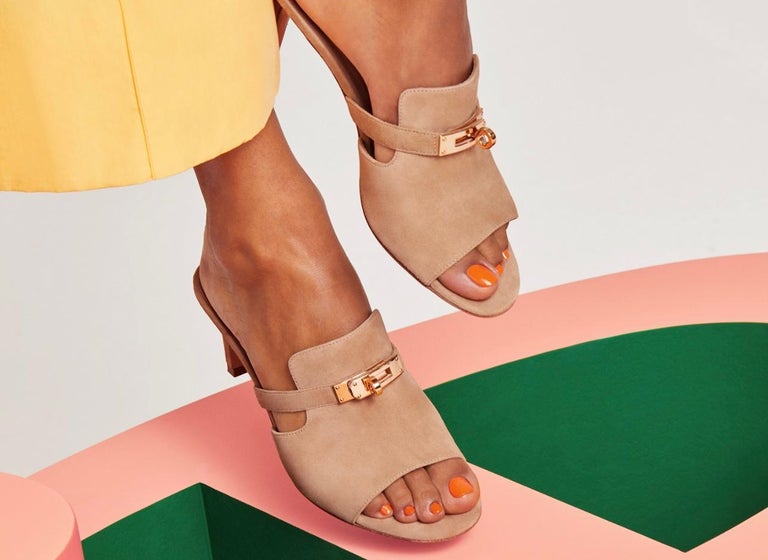 HERMES candy leather Kelly Metal Heeled Sandals Mule beige 37 1/2 main image 1