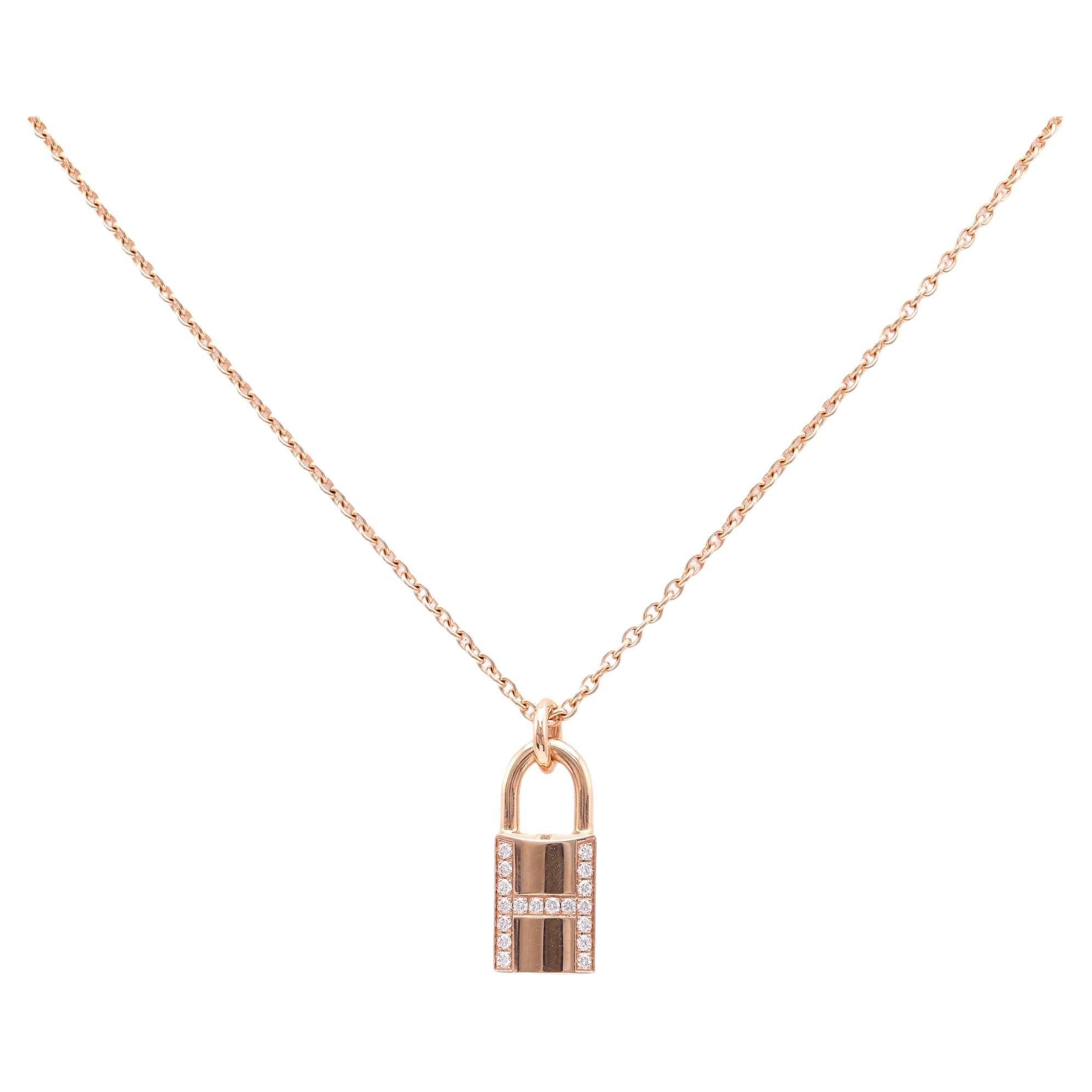Hermes Kelly Cadenas Diamond Gold Lock Necklace For Sale