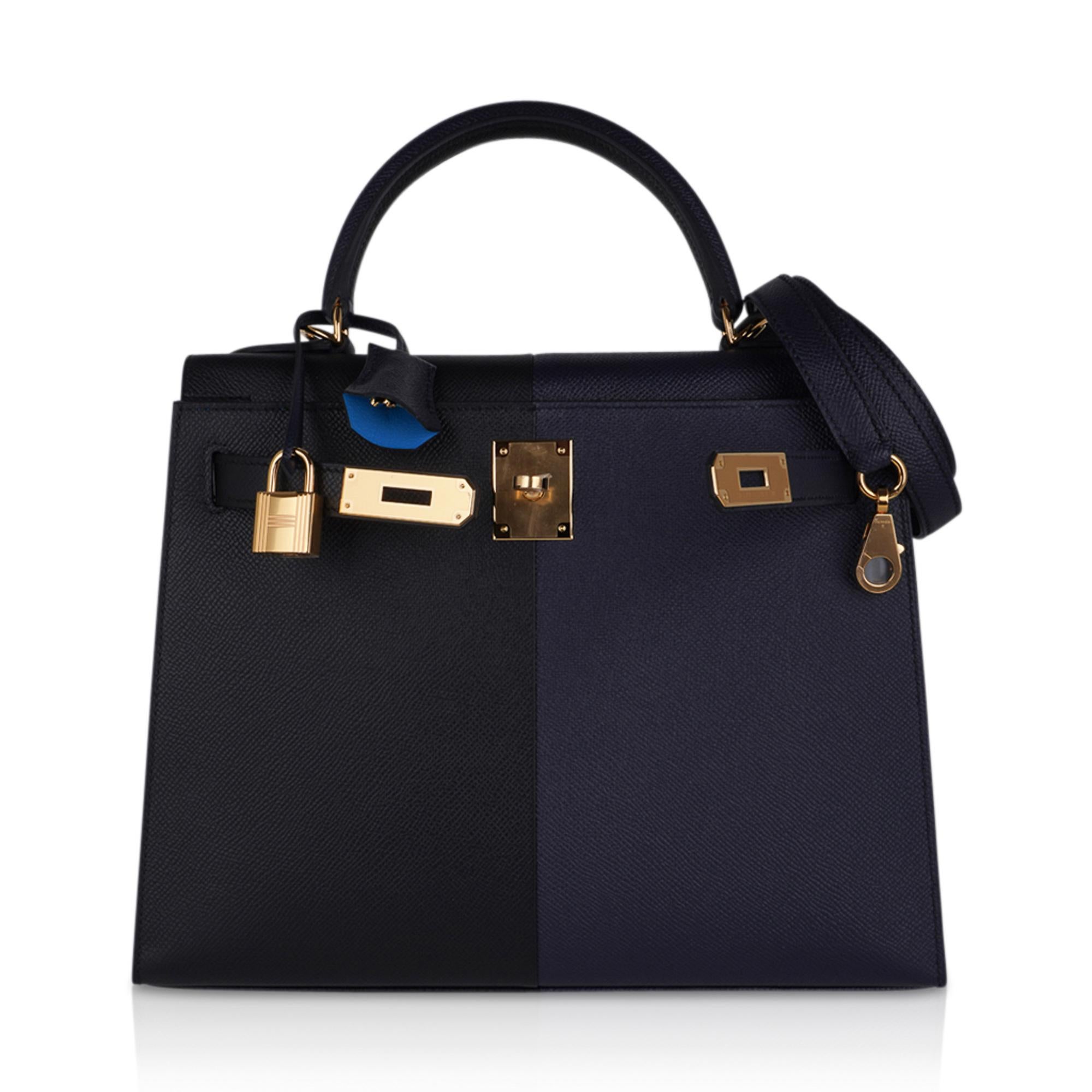 Hermes Kelly Casaque 28 Bag Black / Bleu Indigo Sellier Limited Edition 4