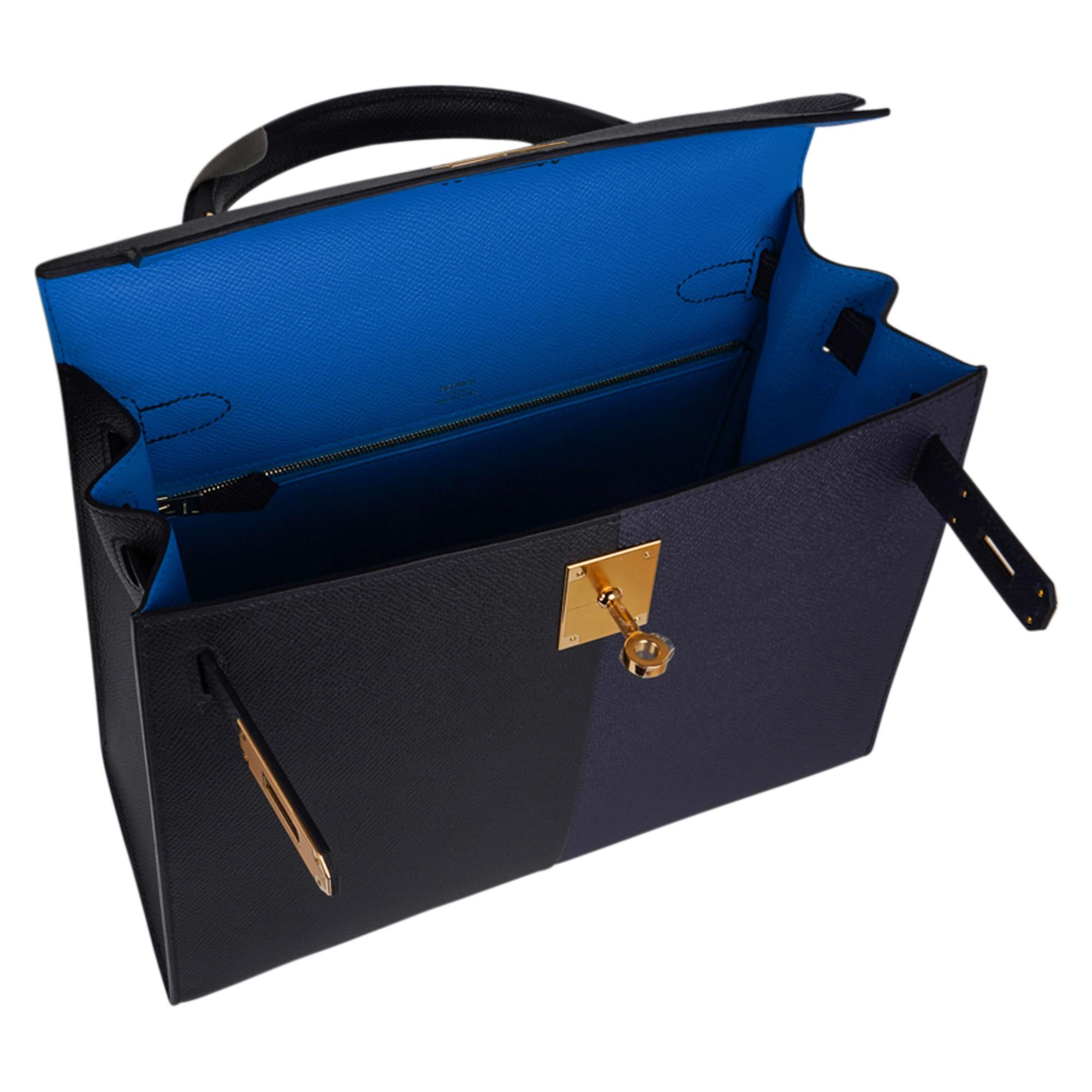 Hermes Kelly Casaque 28 Bag Black / Bleu Indigo Sellier Limited Edition 5