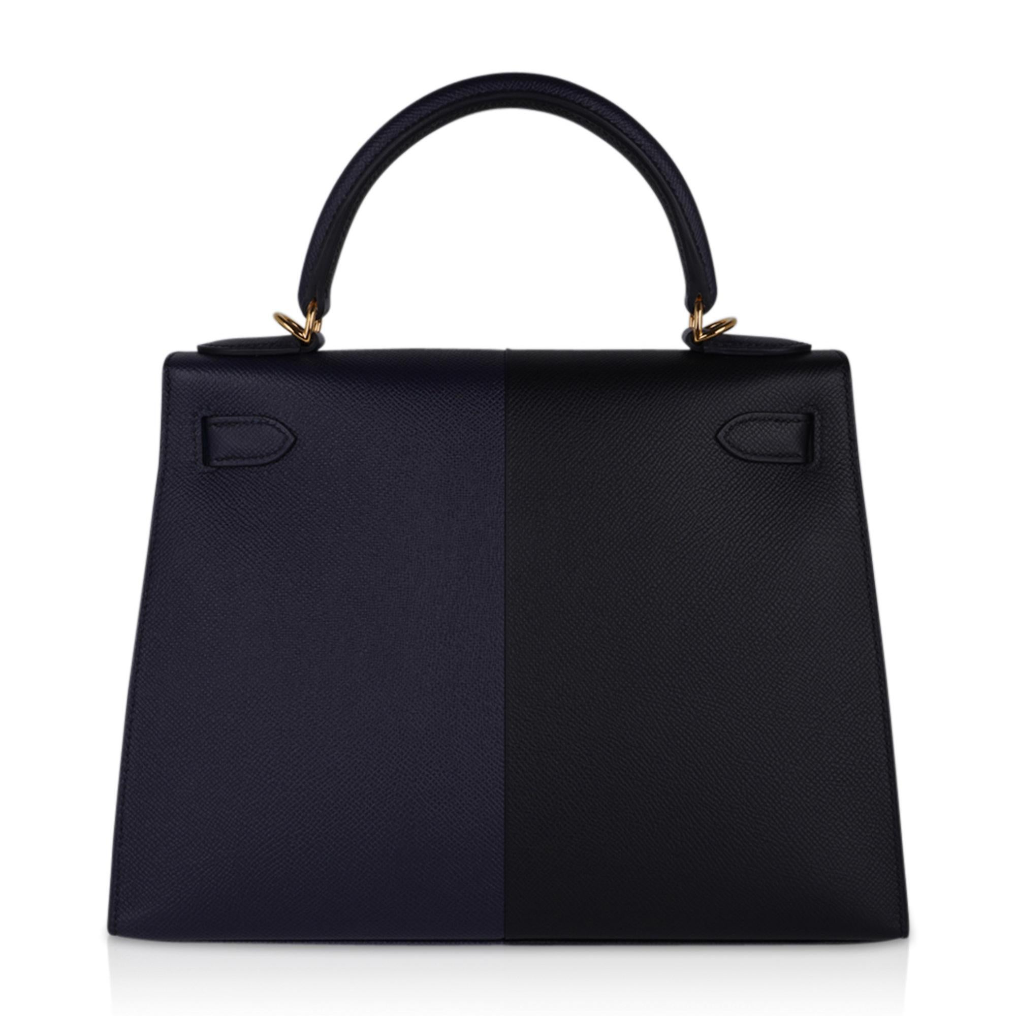 Hermes Kelly Casaque 28 Bag Black / Bleu Indigo Sellier Limited Edition 6
