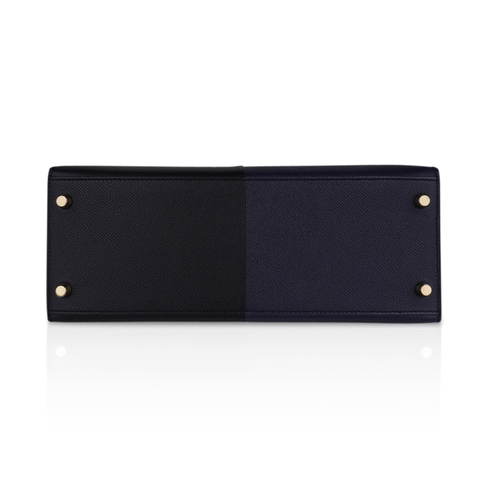Hermes Kelly Casaque 28 Bag Black / Bleu Indigo Sellier Limited Edition 9