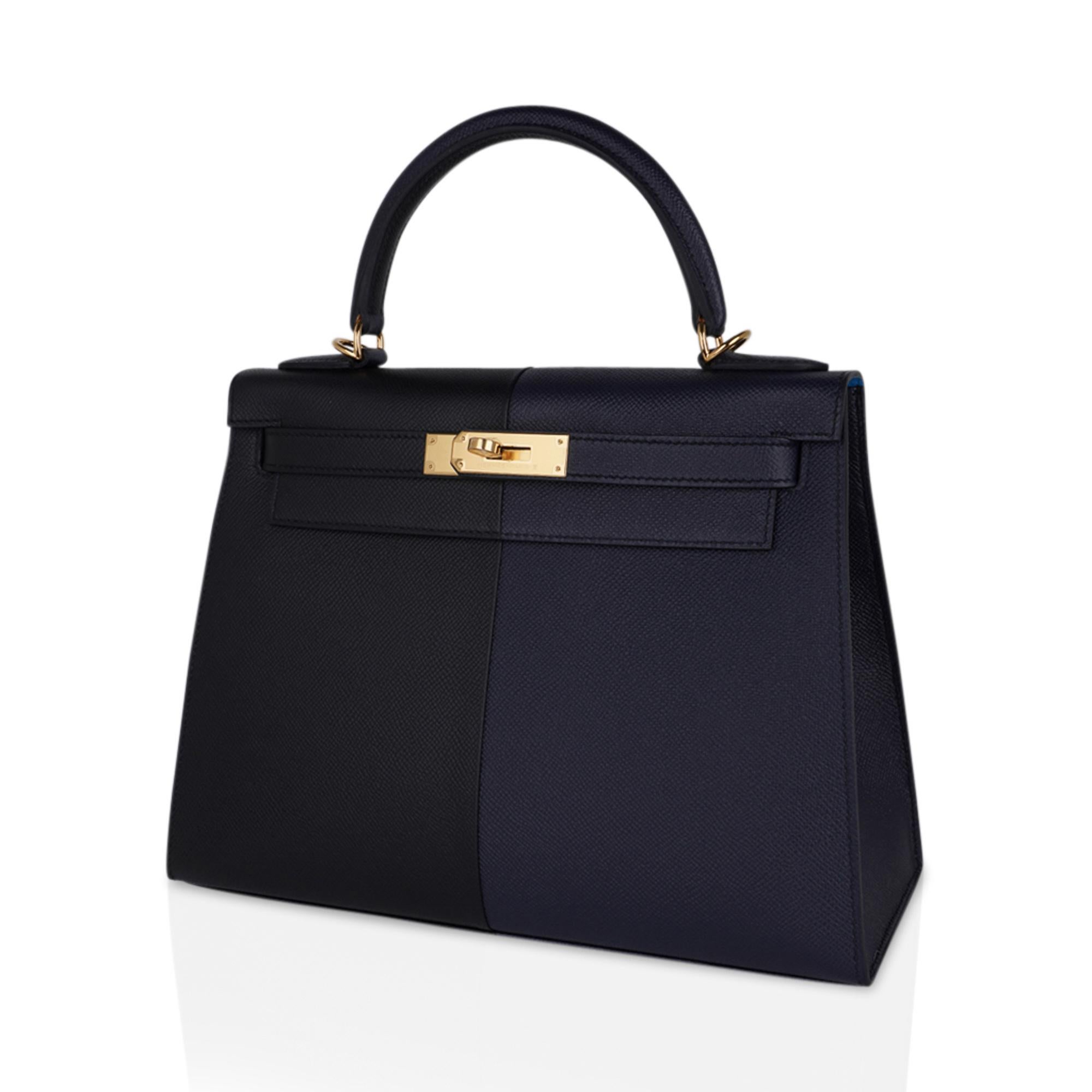 Hermes Kelly Casaque 28 Bag Black / Bleu Indigo Sellier Limited Edition 1