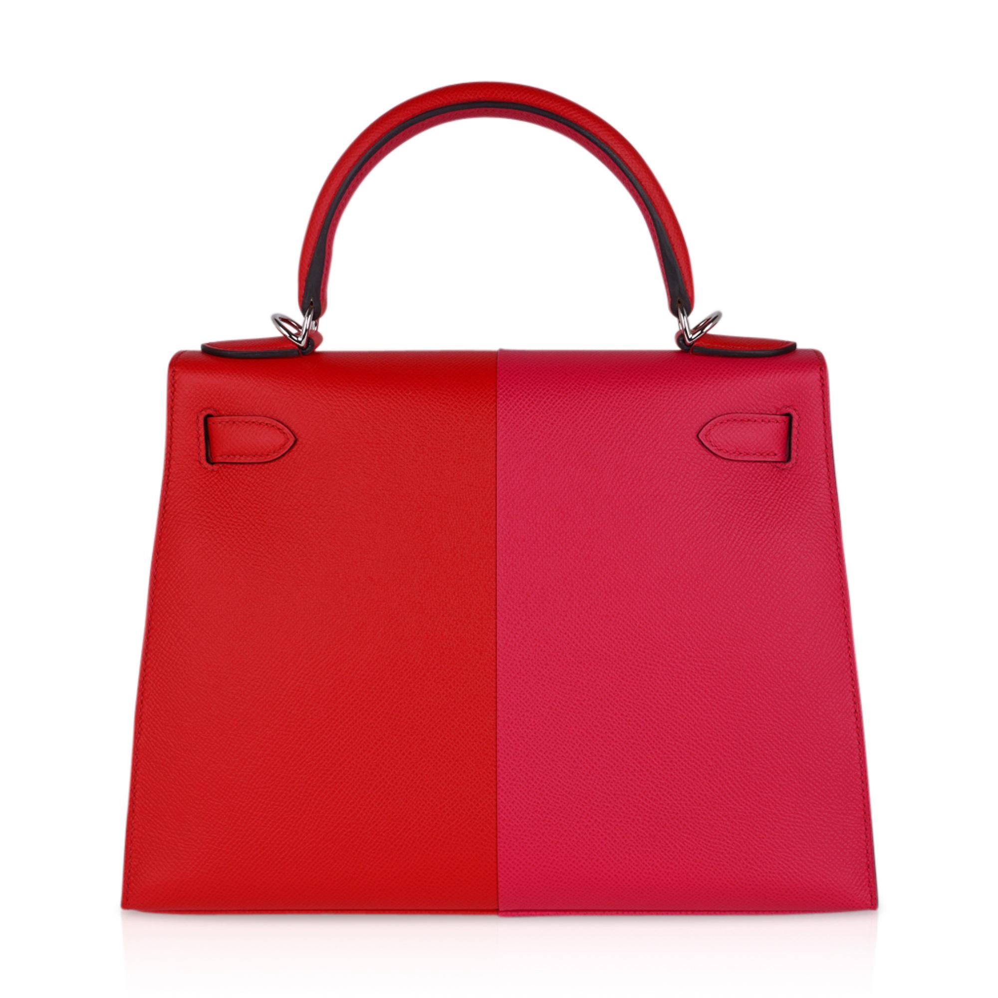 Hermes Kelly Casaque Sellier 28 Bag Rouge de Coeur/Rose Extreme Limited Edition 6
