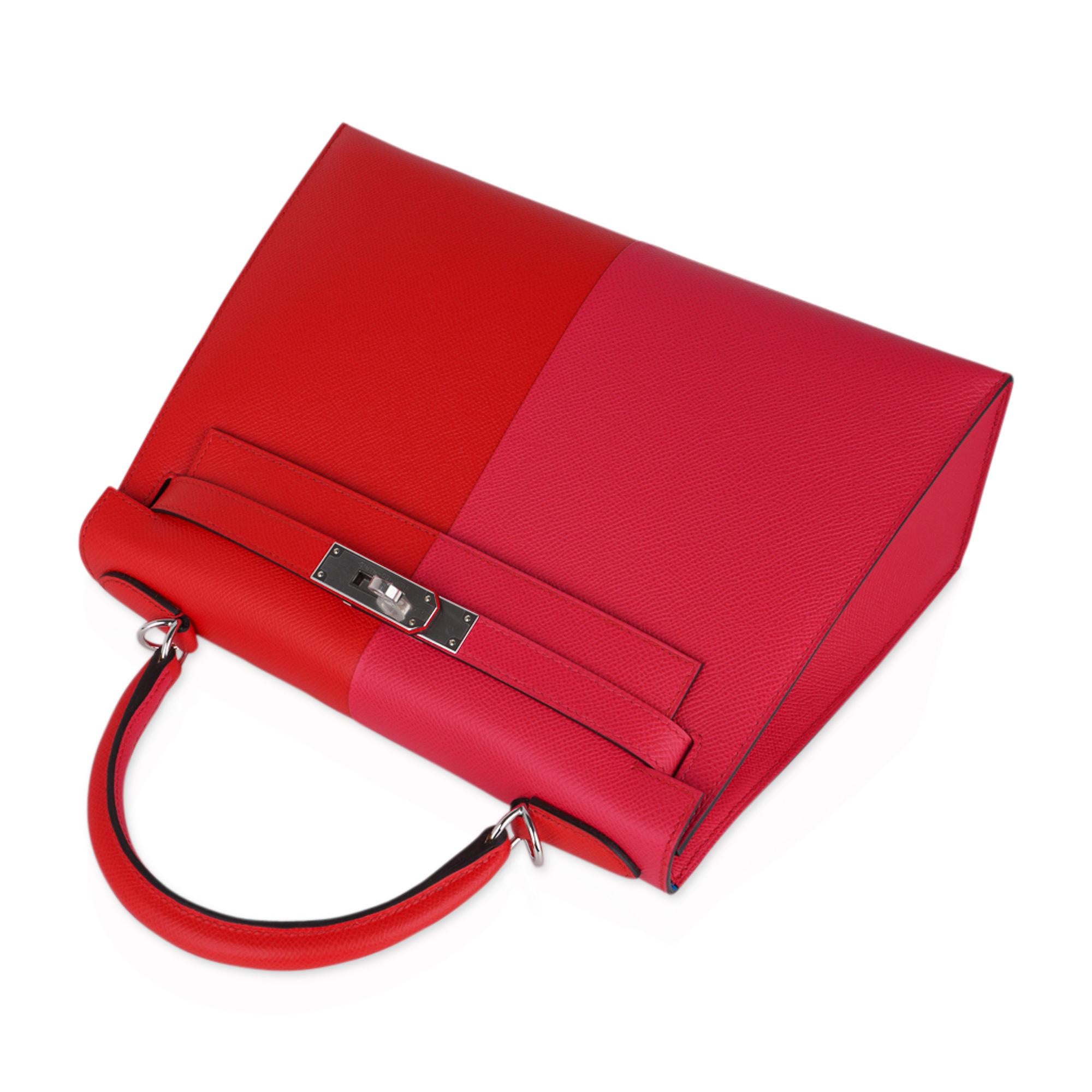Red Hermes Kelly Casaque Sellier 28 Bag Rouge de Coeur/Rose Extreme Limited Edition