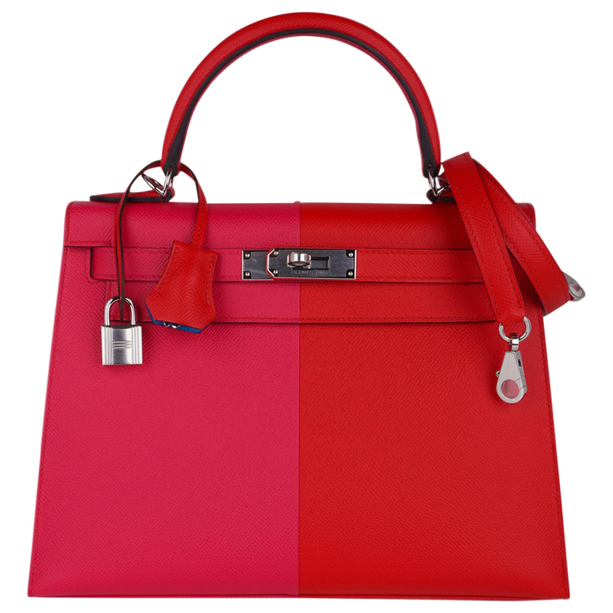 Hermes Kelly Casaque Sellier 28 Bag Rouge de Coeur/Rose Extreme Limited Edition