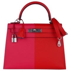 Hermès Kelly Casaque Sellier 28 Tasche Rouge de Coeur/Rose Extreme Limited Edition