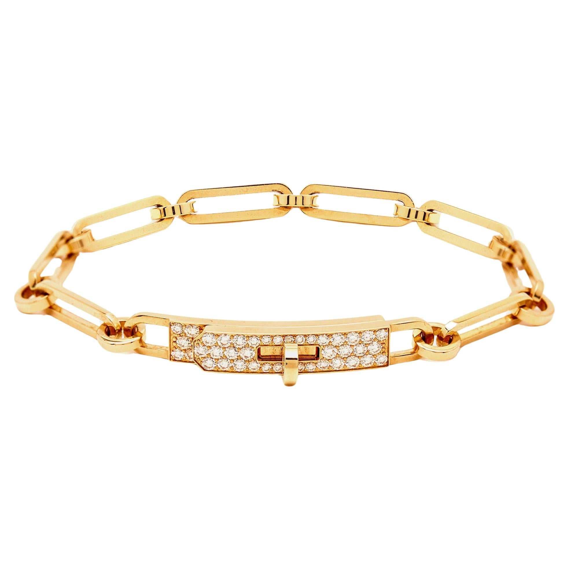 Hermes Kelly Chaine Diamonds 18k Rose Gold Small Model Bracelet SH