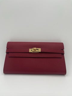 Hermes Kelly Classic Long Wallet Red Leather Gold Hardware X Stamp