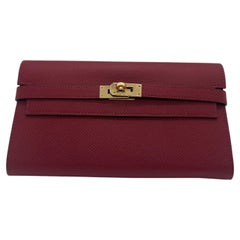 Hermes Kelly Classic Long Wallet Red Leather Gold Hardware X Stamp