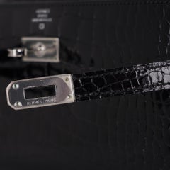Hermes Kelly Classic Wallet / Clutch Black Lisse Alligator