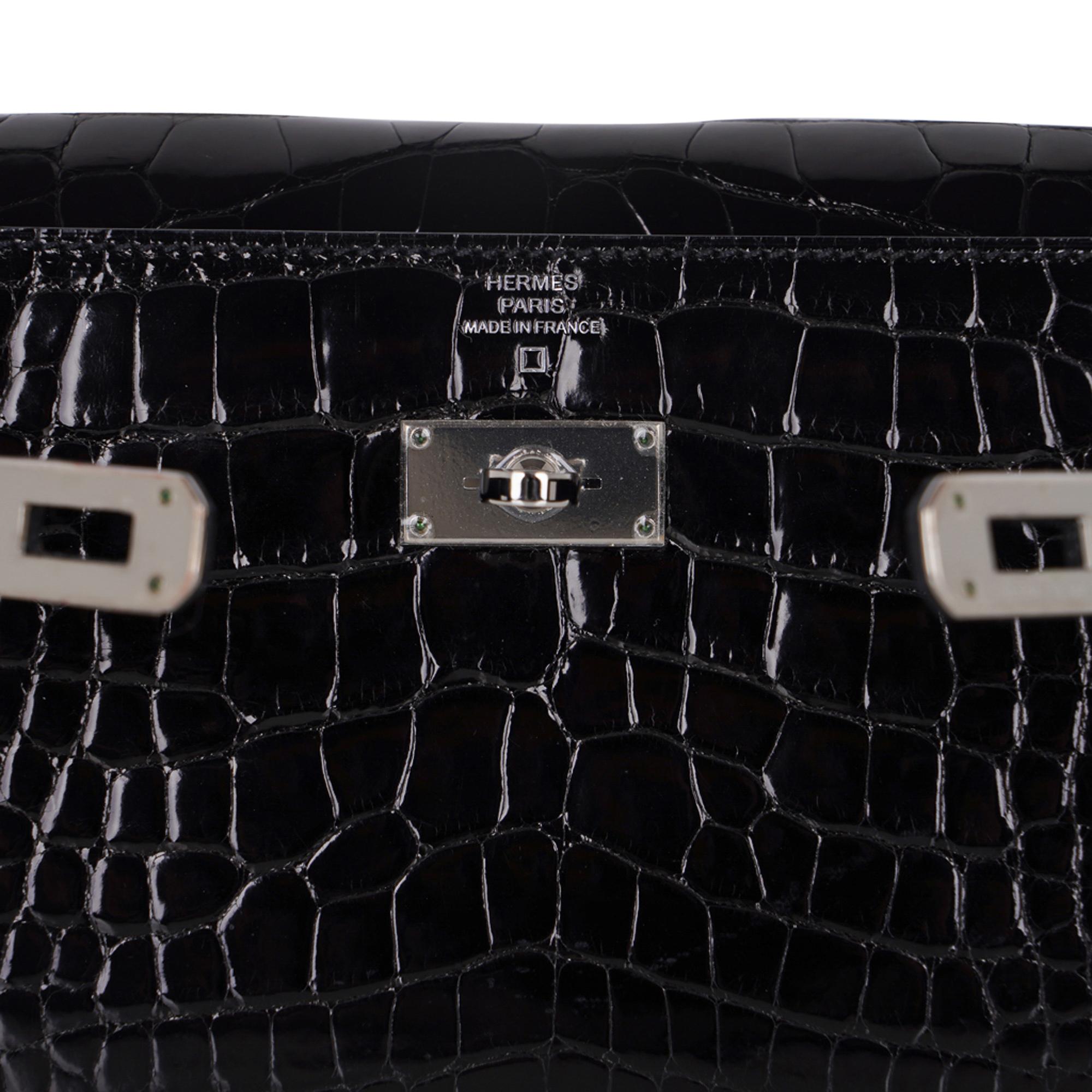 hermès - black alligator lisse kelly classique to go wallet