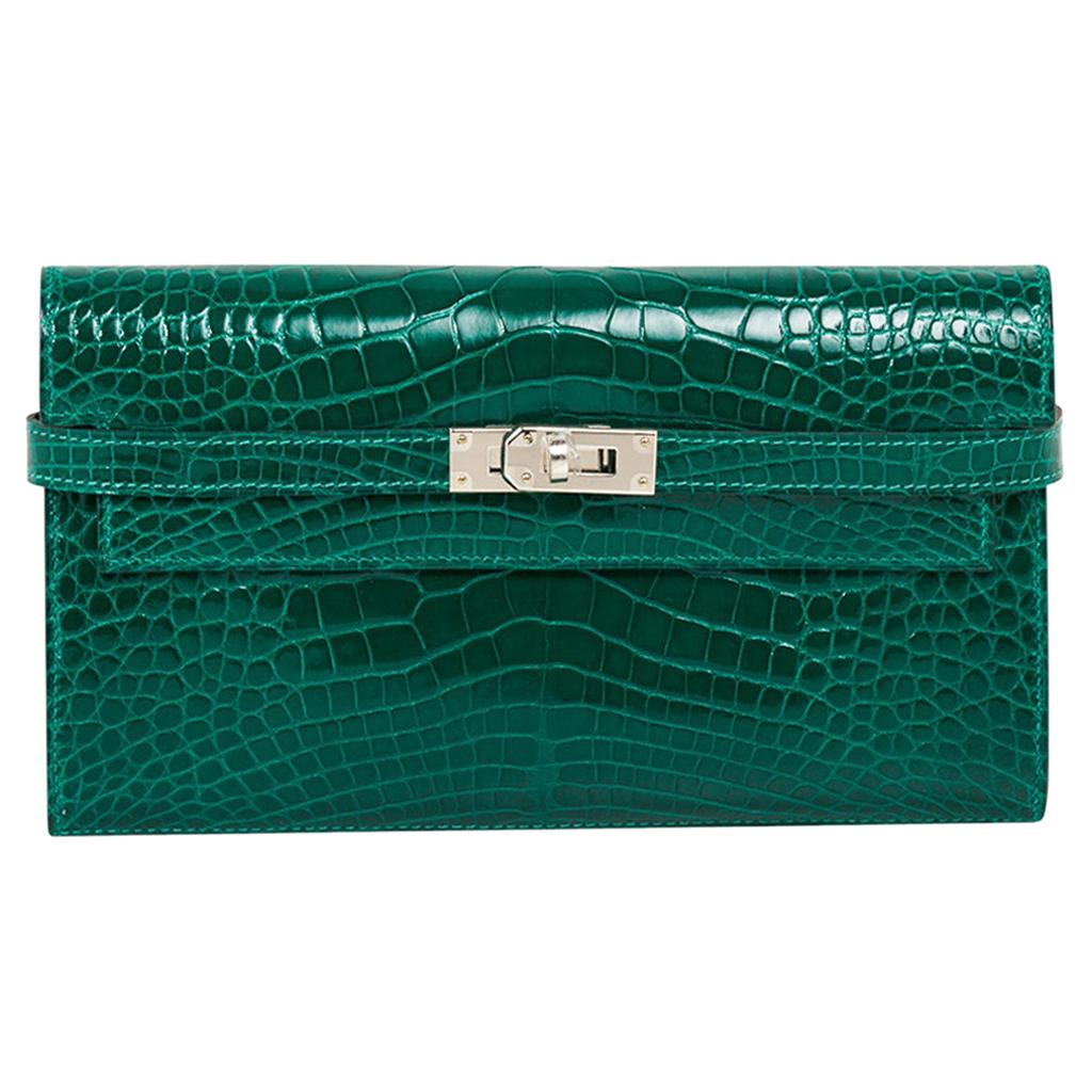 Hermes Kelly Classic Wallet / Clutch Emerald Alligator Lisse New w/Box