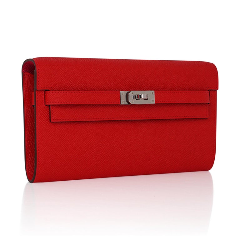 Hermes Kelly Classique To Go Verso Wallet / Clutch Rouge de Coeur / Rose  Extreme For Sale at 1stDibs