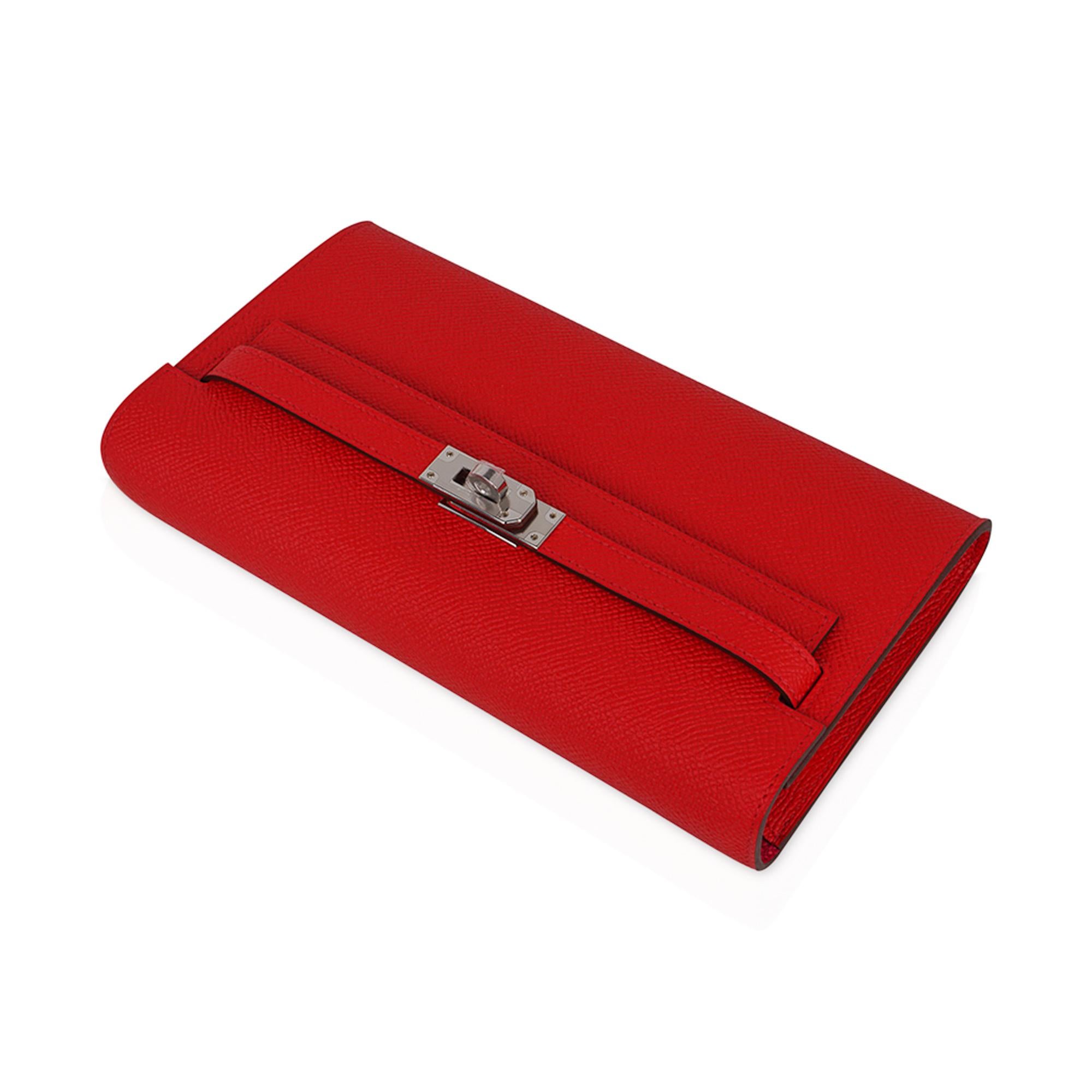 Hermes Kelly Classique To Go Verso Wallet / Clutch Rouge de Coeur / Rose Extreme In New Condition In Miami, FL