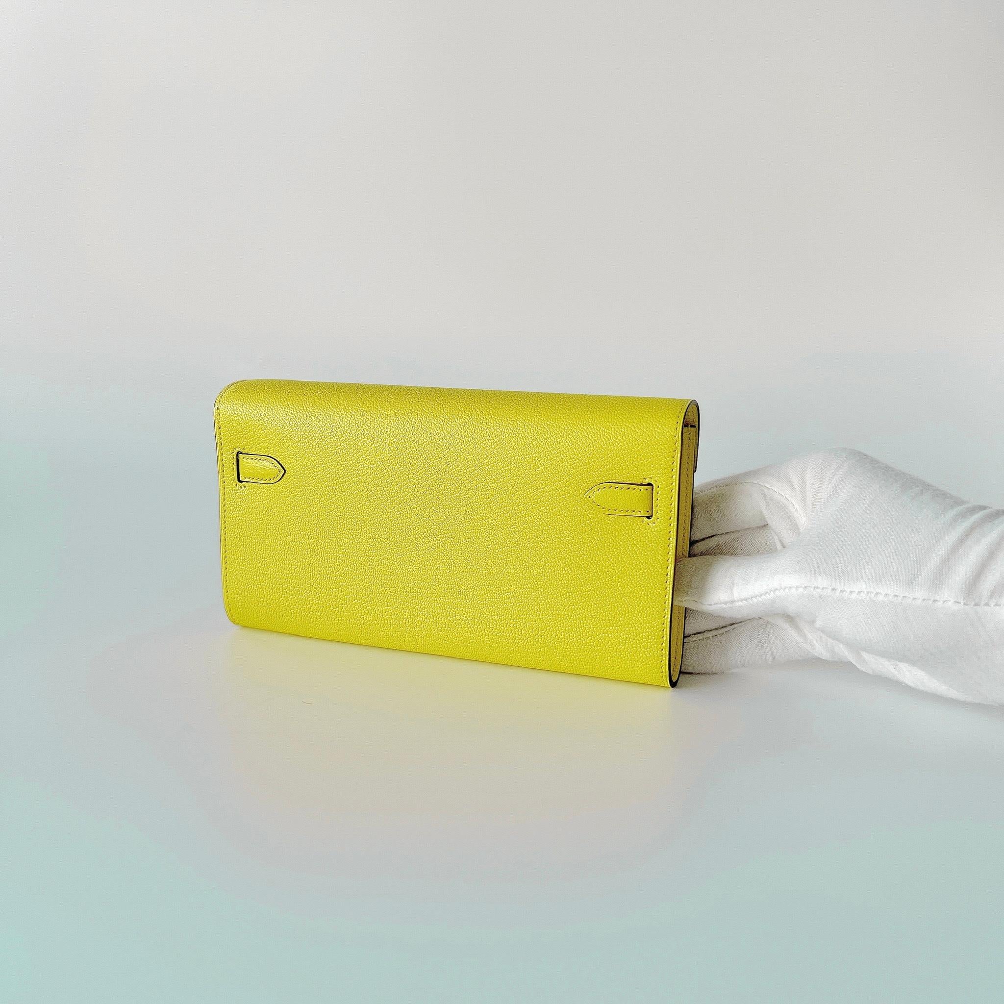 Hermes Kelly Classique To Go Wallet, In Jaune Citron Epsom Leather And Palladium 1