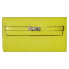 Hermès Kelly Classique To Go Brieftasche, in Jaune Citron Epsom Leder und Palladium