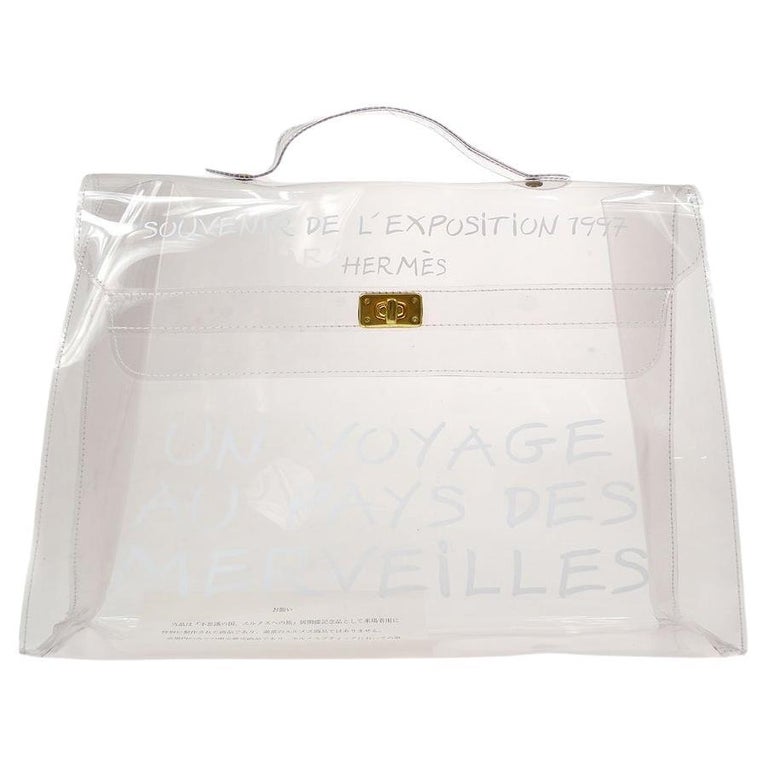 HERMES Kelly Clear Transparent PVC Vinyl Souvenir Travel Top Handle Tote Bag  For Sale at 1stDibs