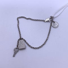 Hermes Kelly Clochette Diamond 18K White Gold Chain Charm Bracelet Small Size SH