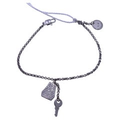Hermes Kelly Clochette Diamond 18K White Gold Chain Charm Bracelet Small Size SH