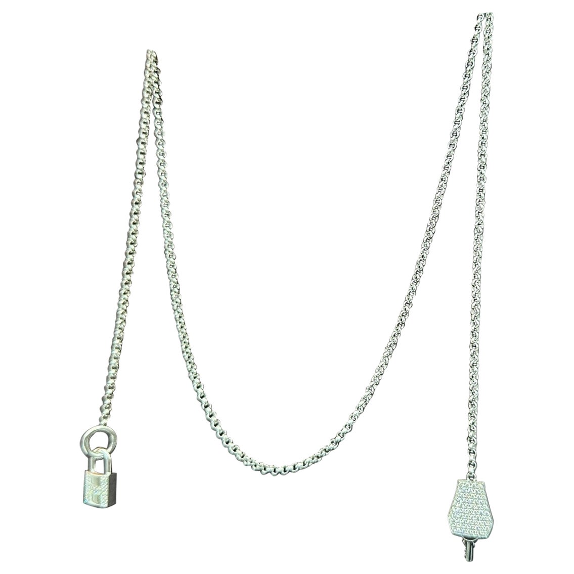 Hermès Kelly Clochette Diamond Long Necklace in 18K White Gold For Sale