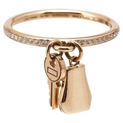 Hermès Kelly Clochette Diamonds 18k Rose Gold Small Model Ring Size 53