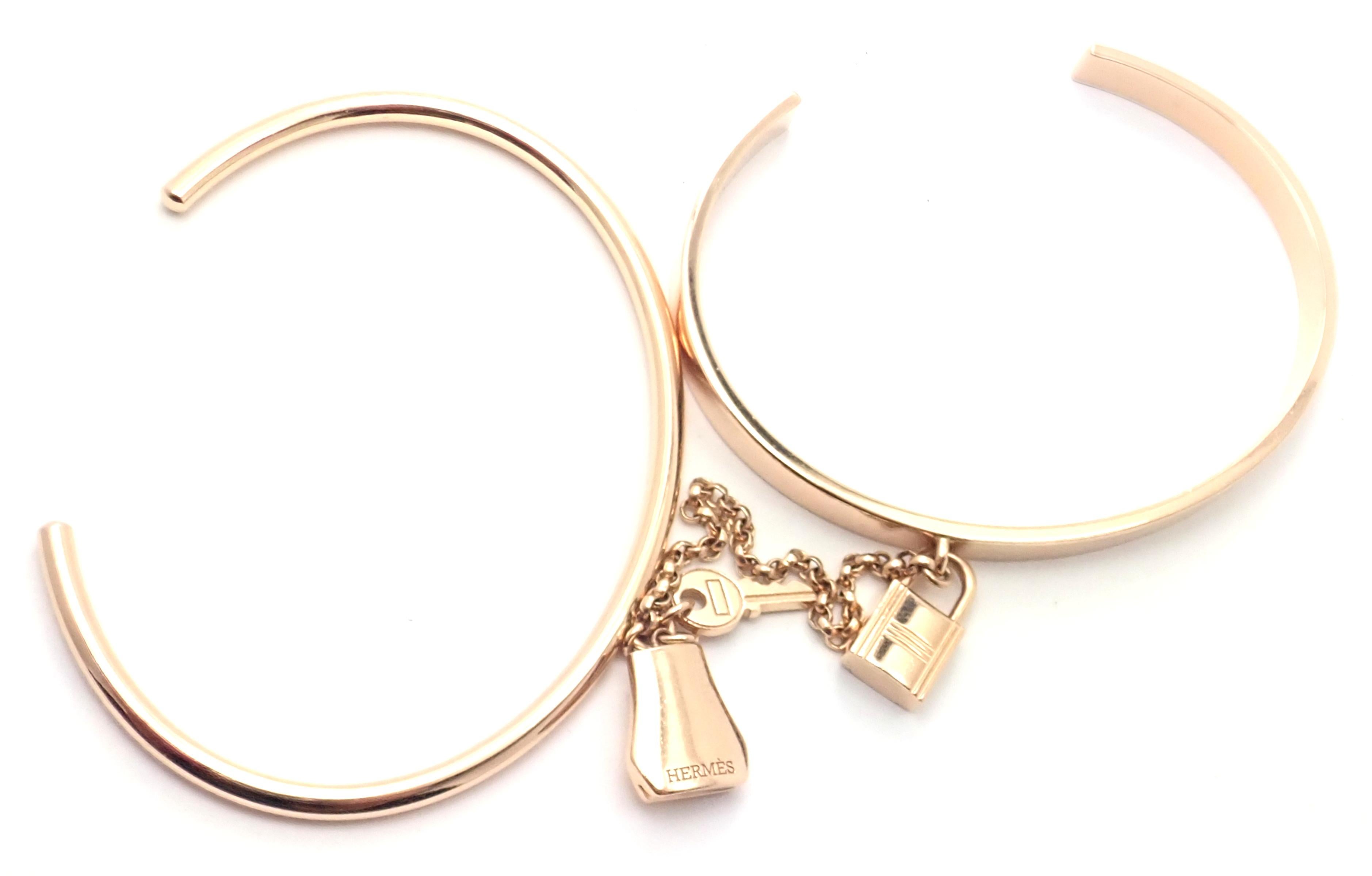 Hermes Kelly Clochette Double Cuff Rose Gold Bangle Bracelet 3