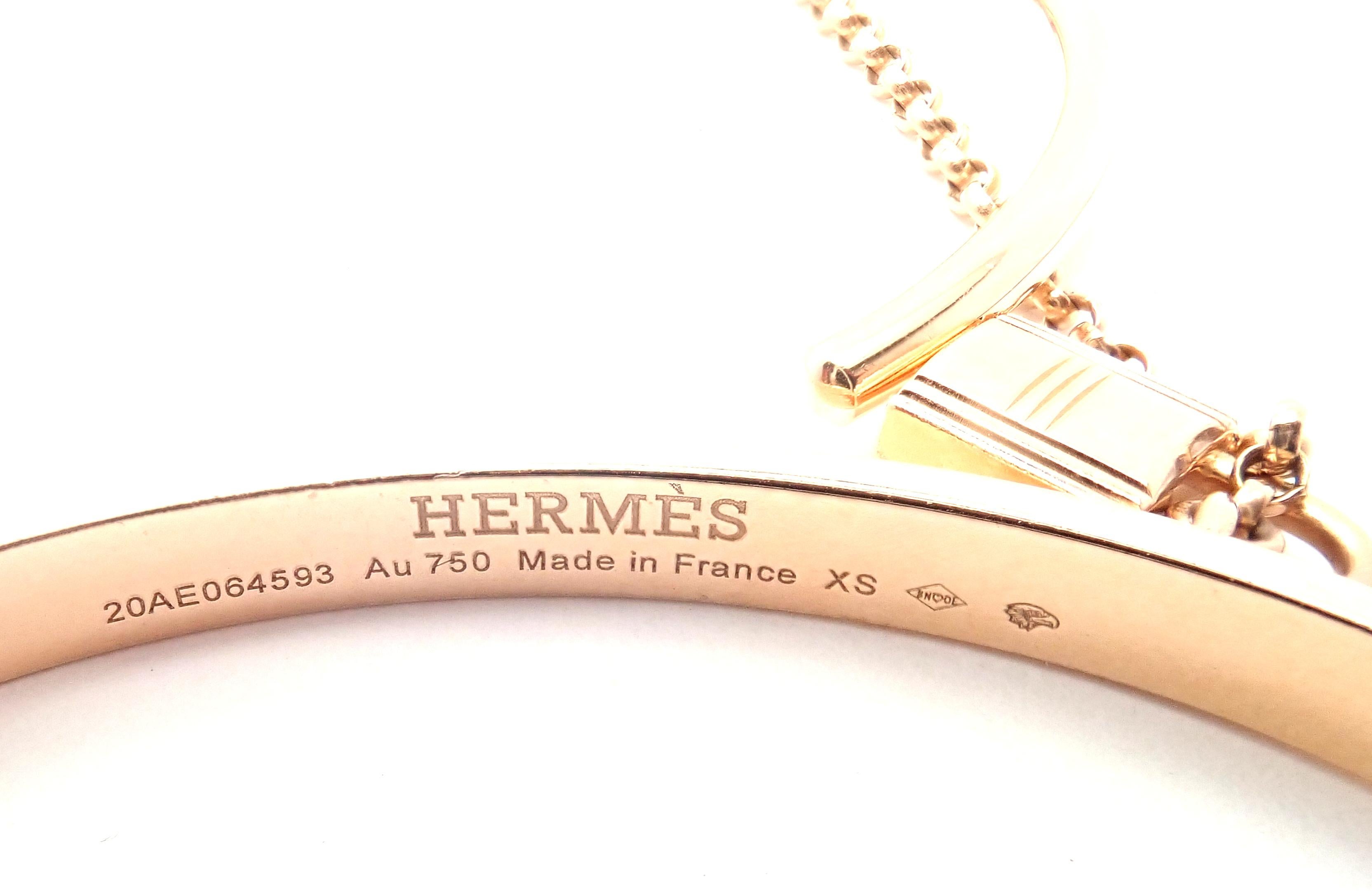 Hermes Kelly Clochette Double Cuff Rose Gold Bangle Bracelet In Excellent Condition For Sale In Holland, PA