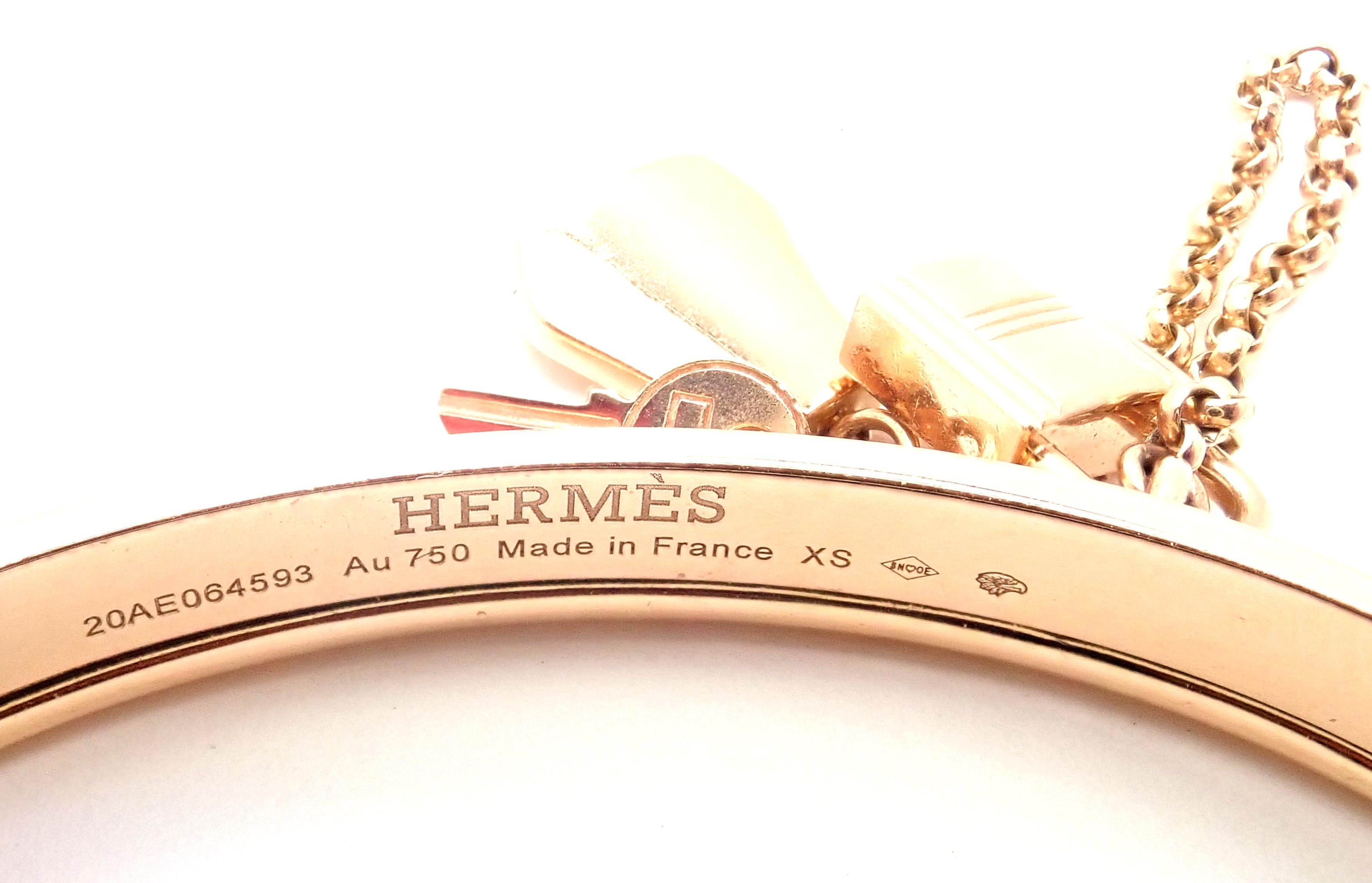 Women's or Men's Hermes Kelly Clochette Double Cuff Rose Gold Bangle Bracelet For Sale
