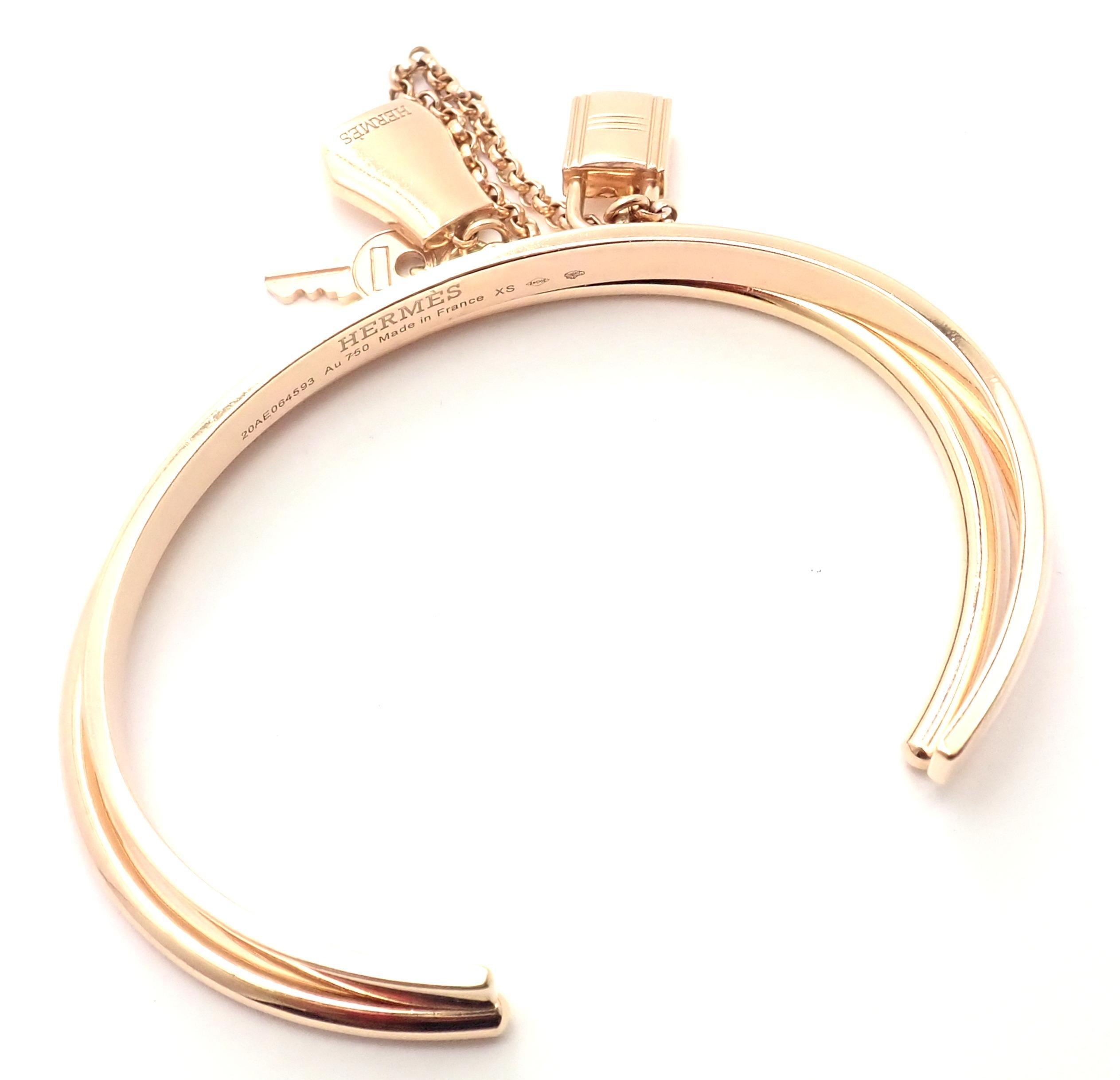 Hermès Kelly Clochette Bracelet jonc à double poignet en or rose en vente 5