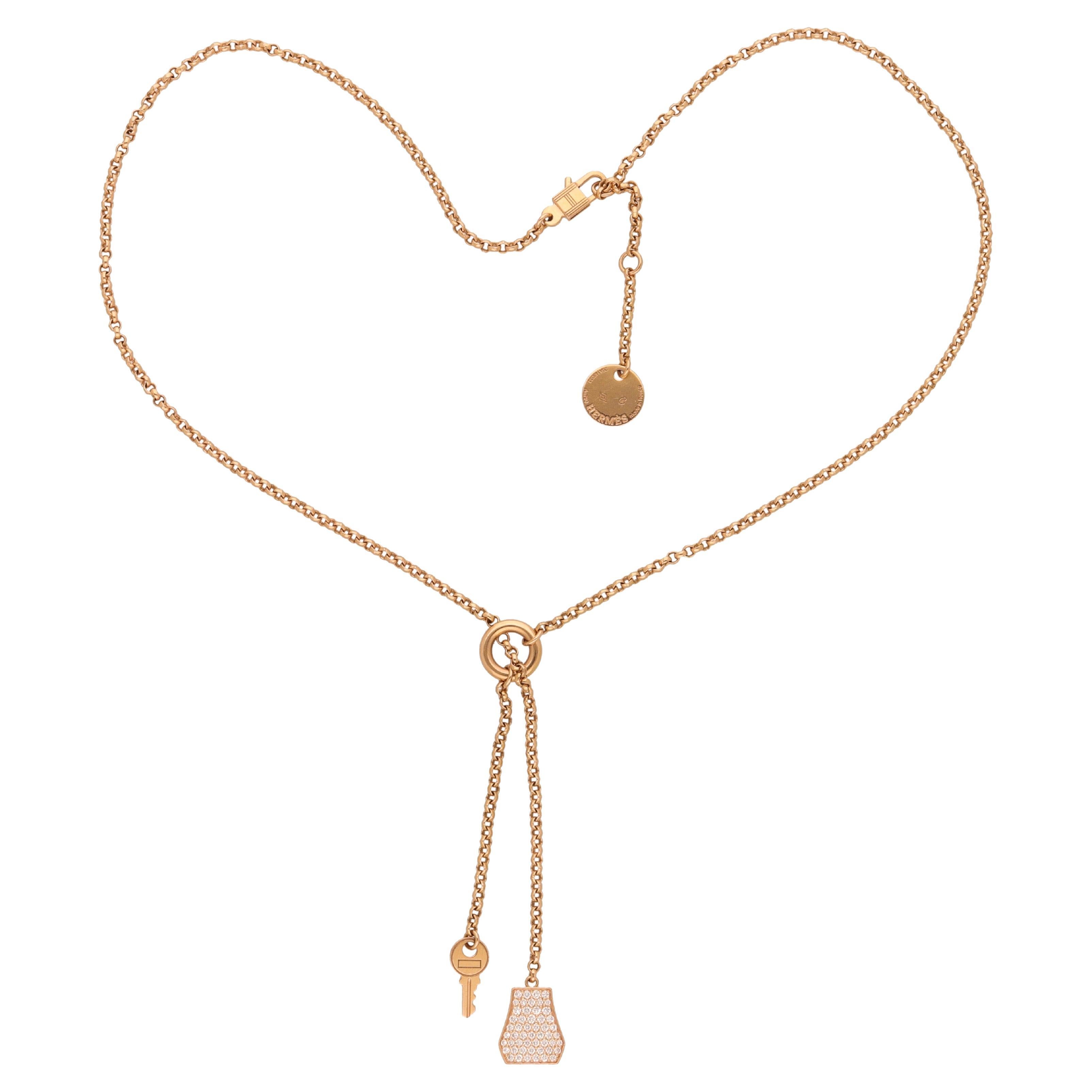 Hermes Kelly Clochette Necklace Small 18 Karat Rose Gold Diamond