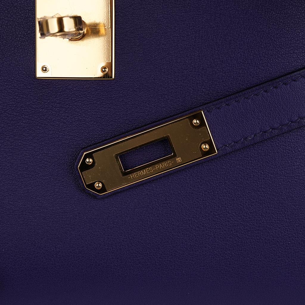 Hermes Kelly Cut Blau Encre Clutch Tasche Swift Gold Hardware Clutch Damen im Angebot