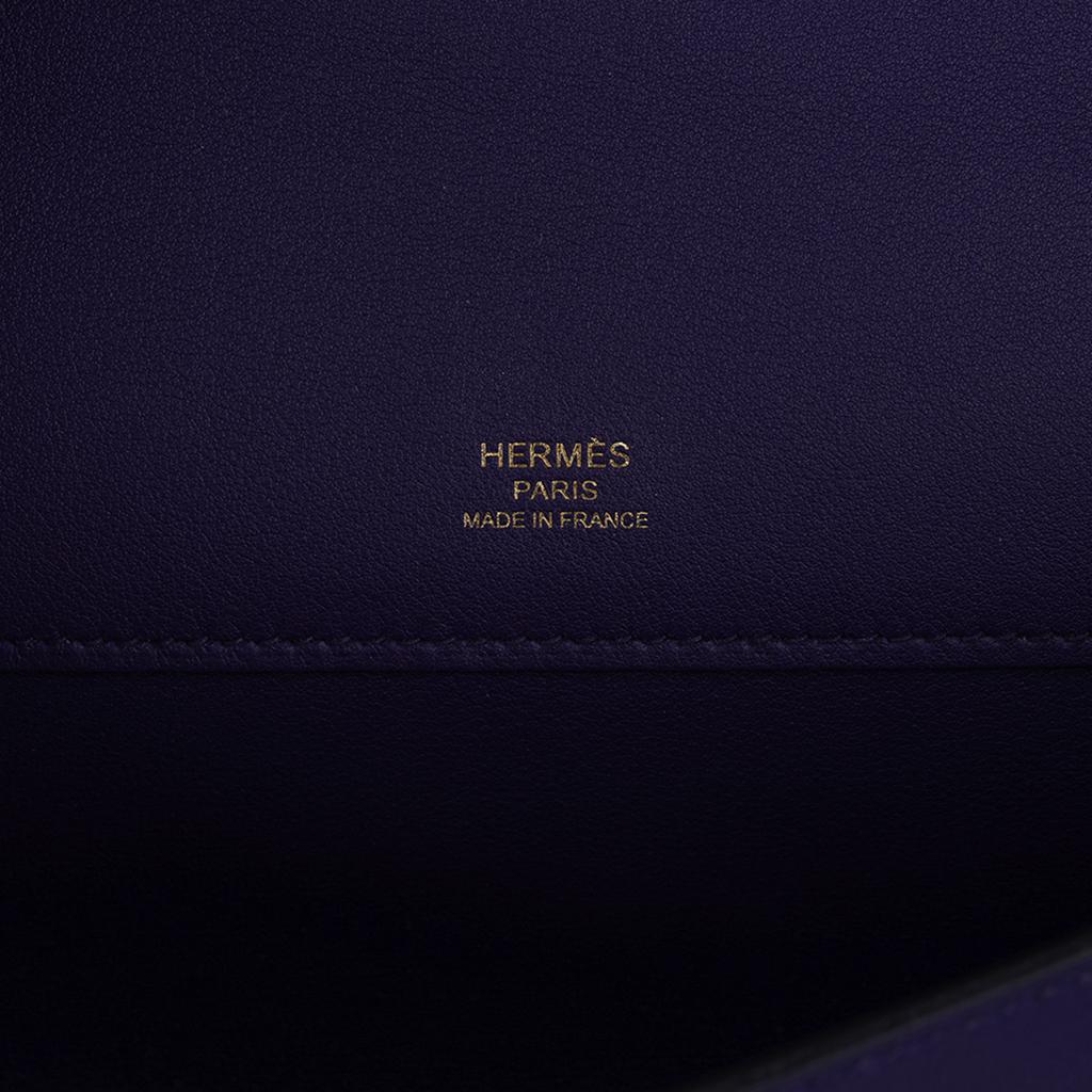 Pochette Hermes Kelly Encre bleu découpé Pochette Swift avec quincaillerie dorée en vente 3